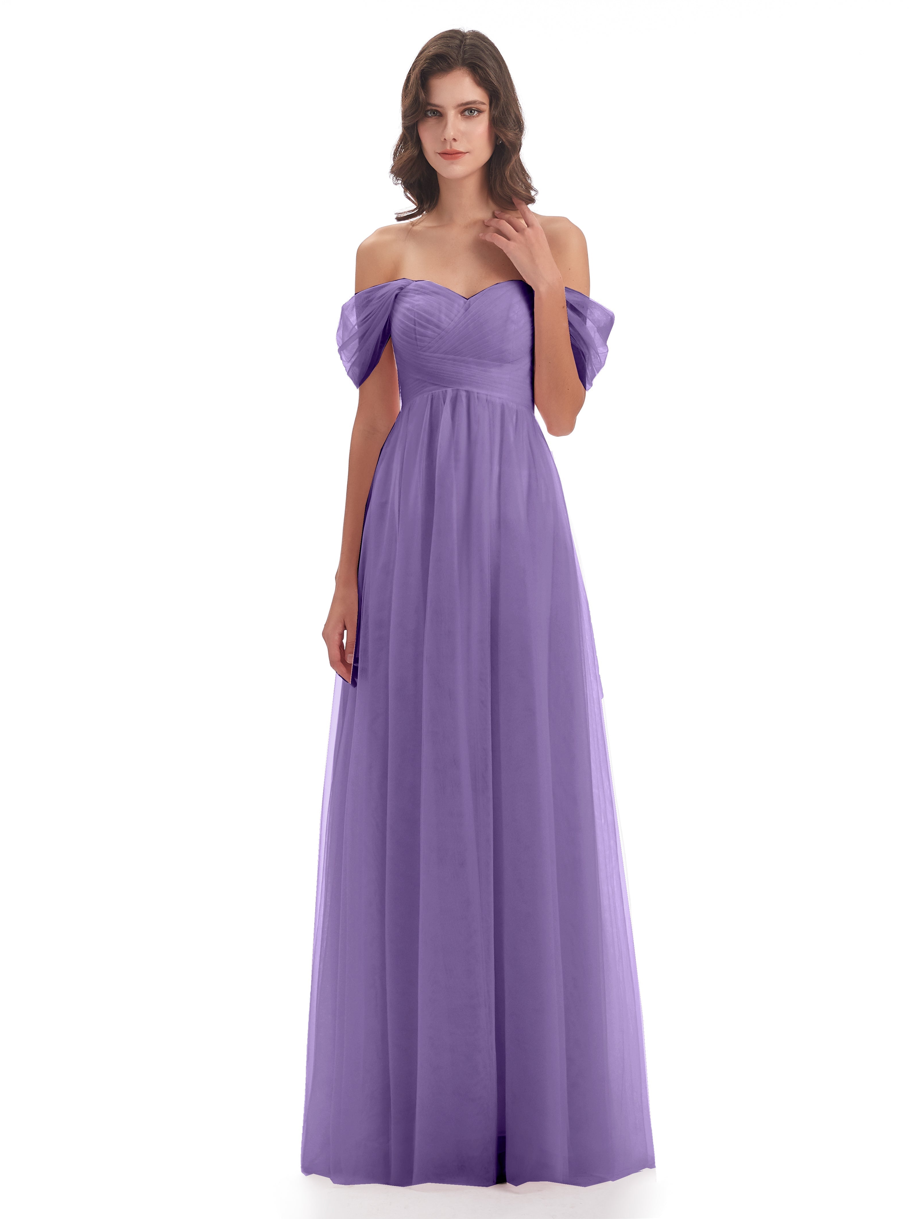 Robes De Demoiselle D'Honneur Tahiti Trapèze Hors-La-Épaule Tulle Longue Robes Demoiselle D'Honneur