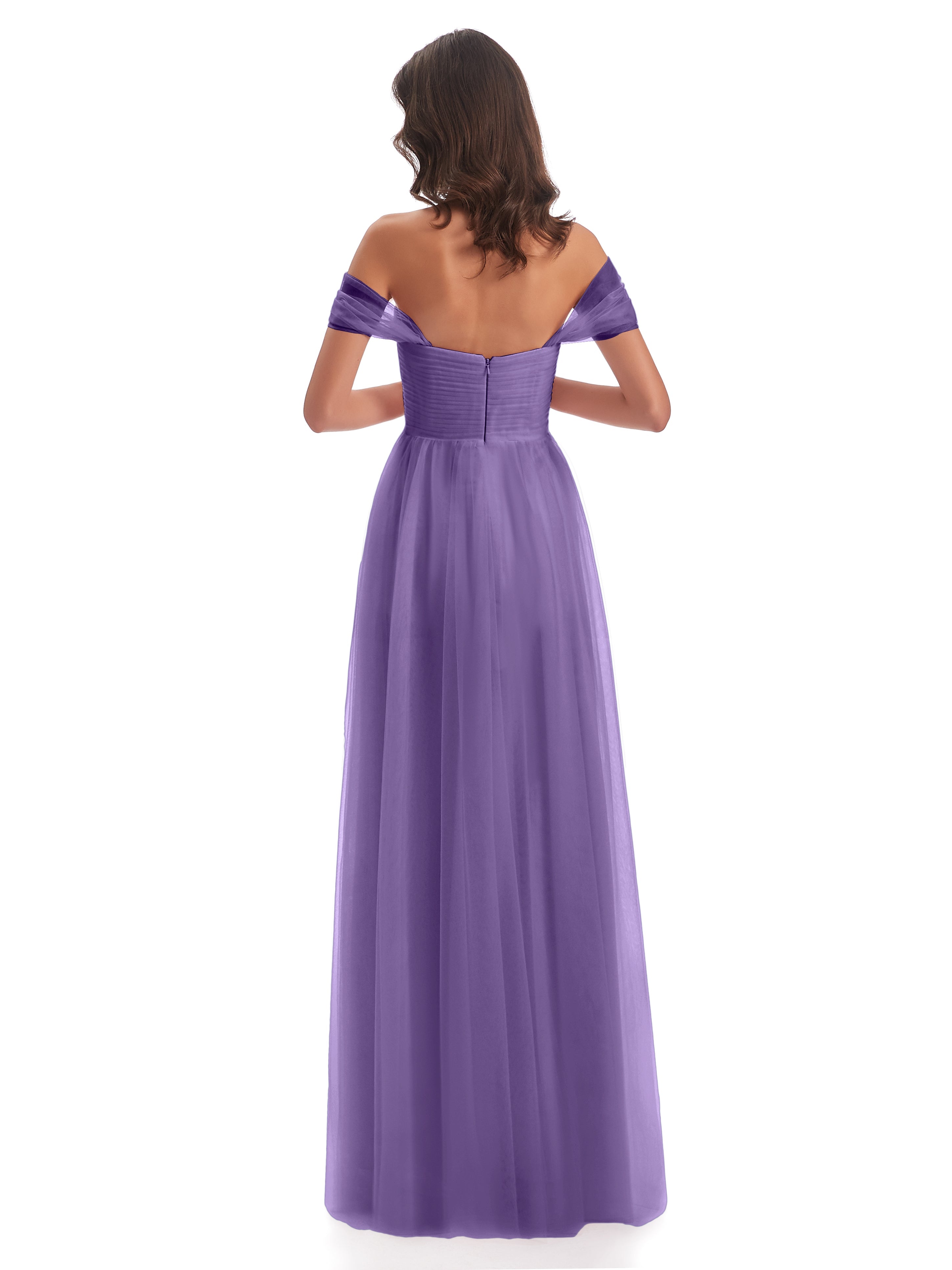 Robes De Demoiselle D'Honneur Tahiti Trapèze Hors-La-Épaule Tulle Longue Robes Demoiselle D'Honneur