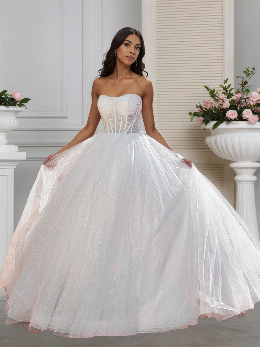 Cicinia Robe de Mariée Longue A-Line en Tulle sans Manches Décolleté Cœur Longueur Sol Féerique