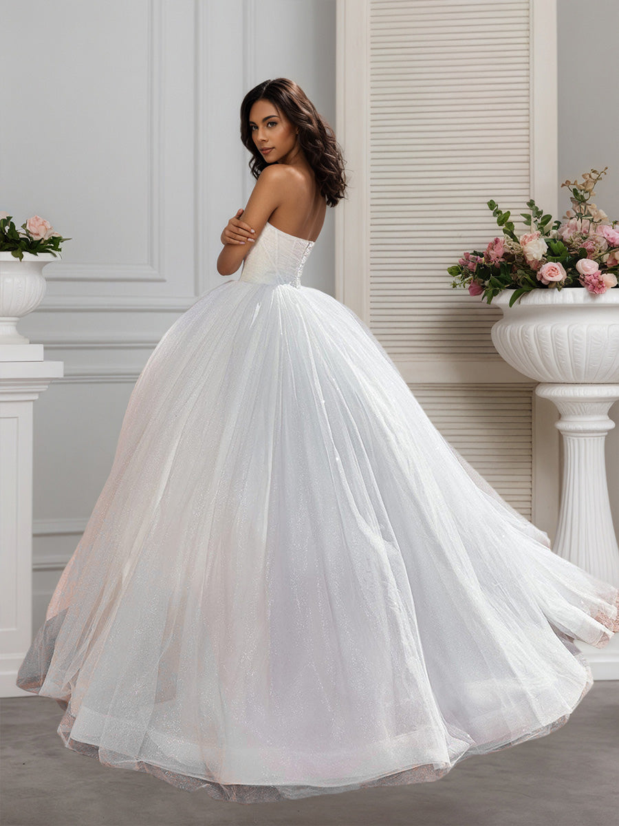 Cicinia Robe de Mariée Longue A-Line en Tulle sans Manches Décolleté Cœur Longueur Sol Féerique