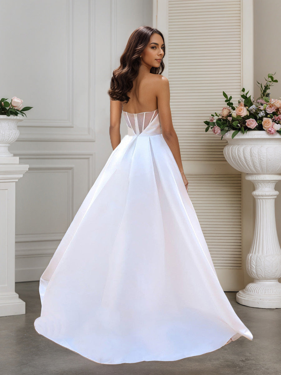Cicinia Ivoire Robe de Mariée A-Line sans Bretelles sans Manches à Plis avec Fente