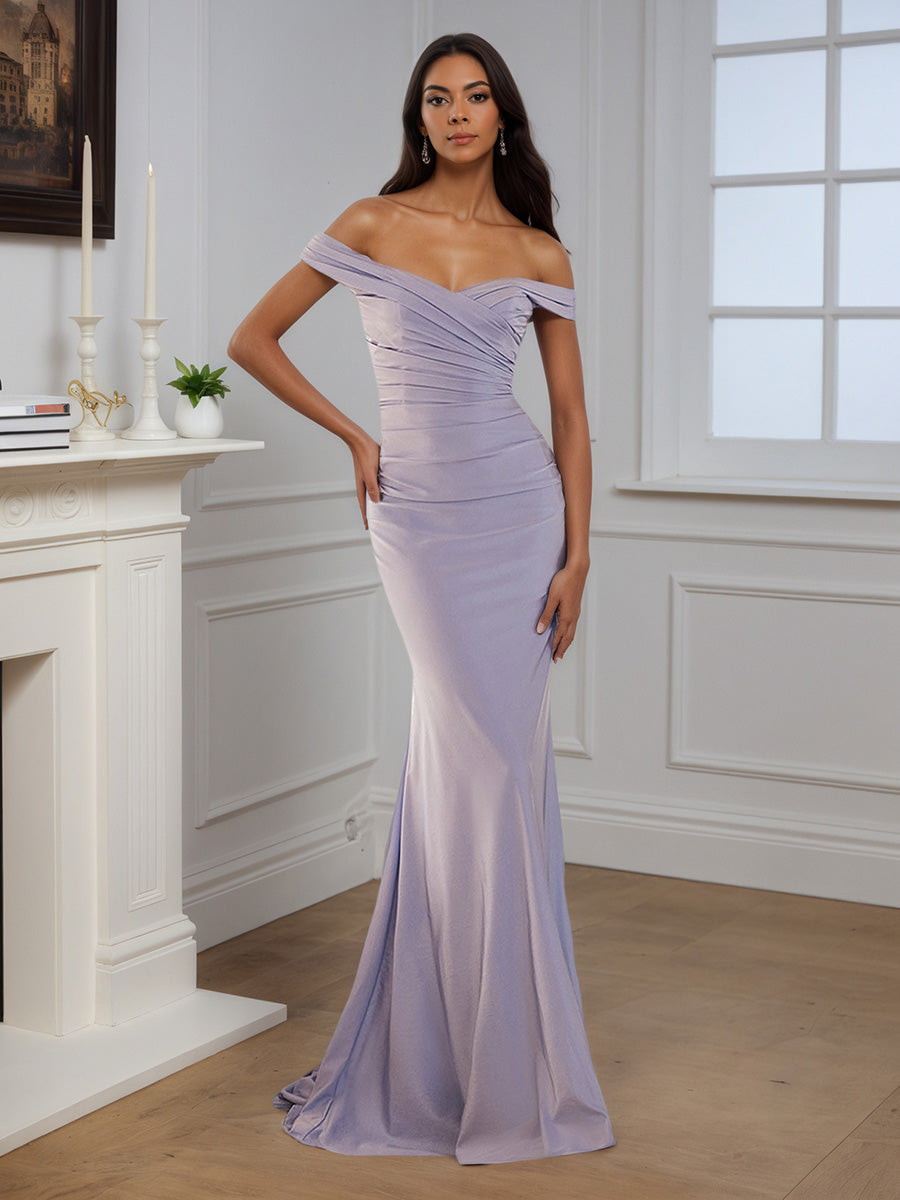 Cicinia Robe de Soirée LILAS Longue Sirène Épaules Dénudées Traîne Balayée