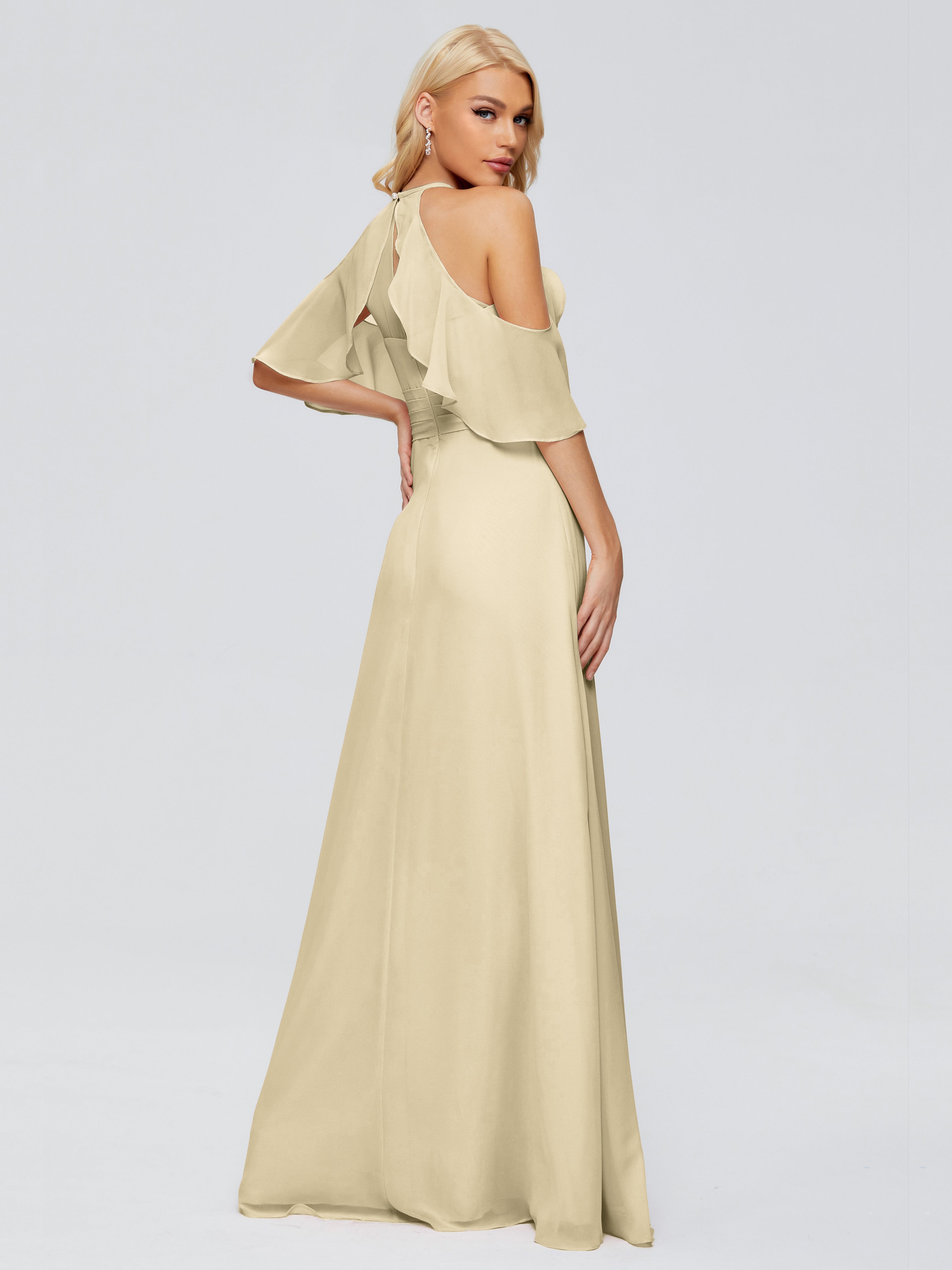 Demoiselle Dhonneur Robe Champagne Trapèze Fendue Devant Mousseline Robes Demoiselle D'Honneur