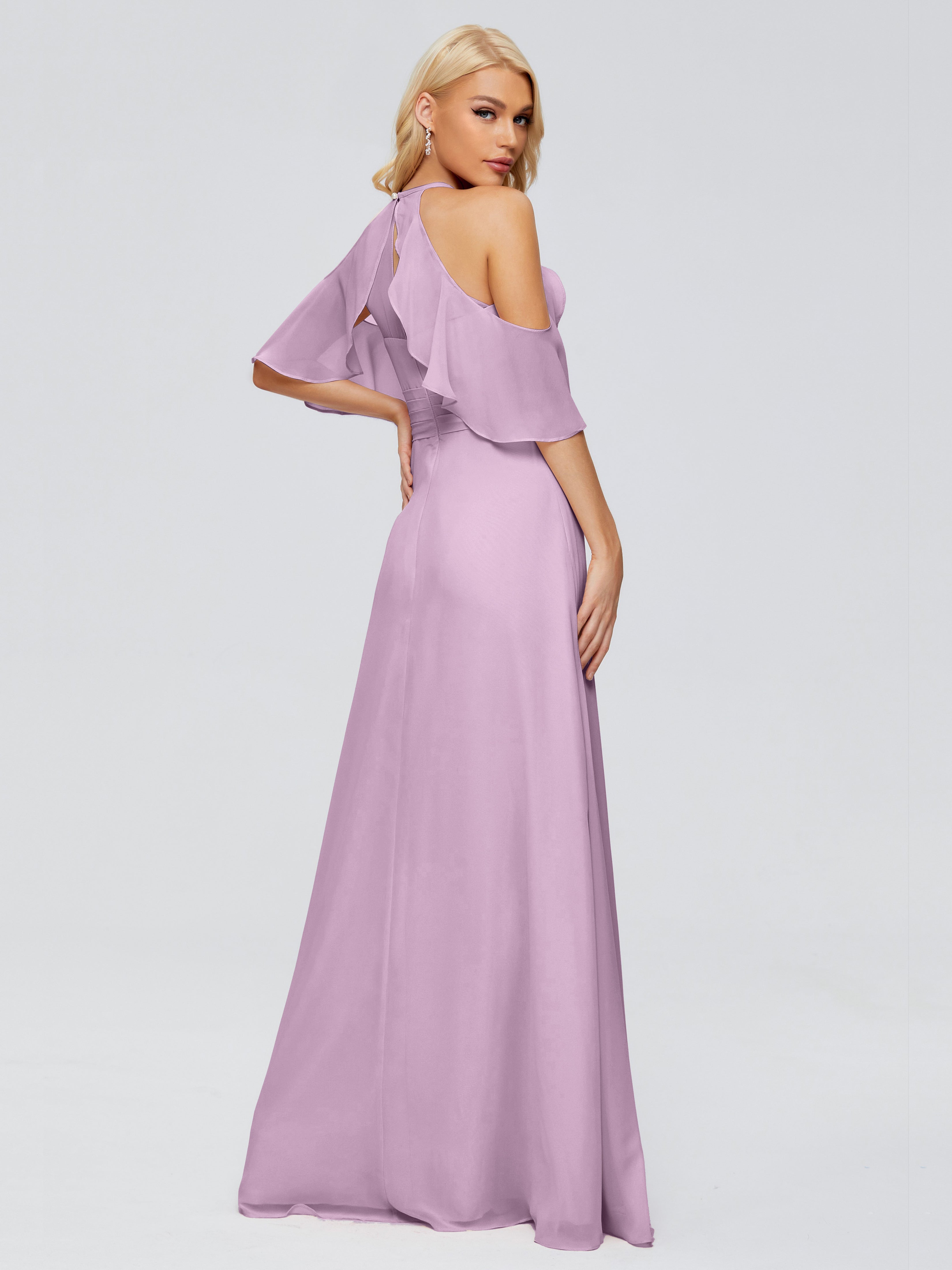 Robes De Demoiselle D'Honneur Glycine Trapèze Fendue Devant Mousseline Robes Demoiselle D'Honneur