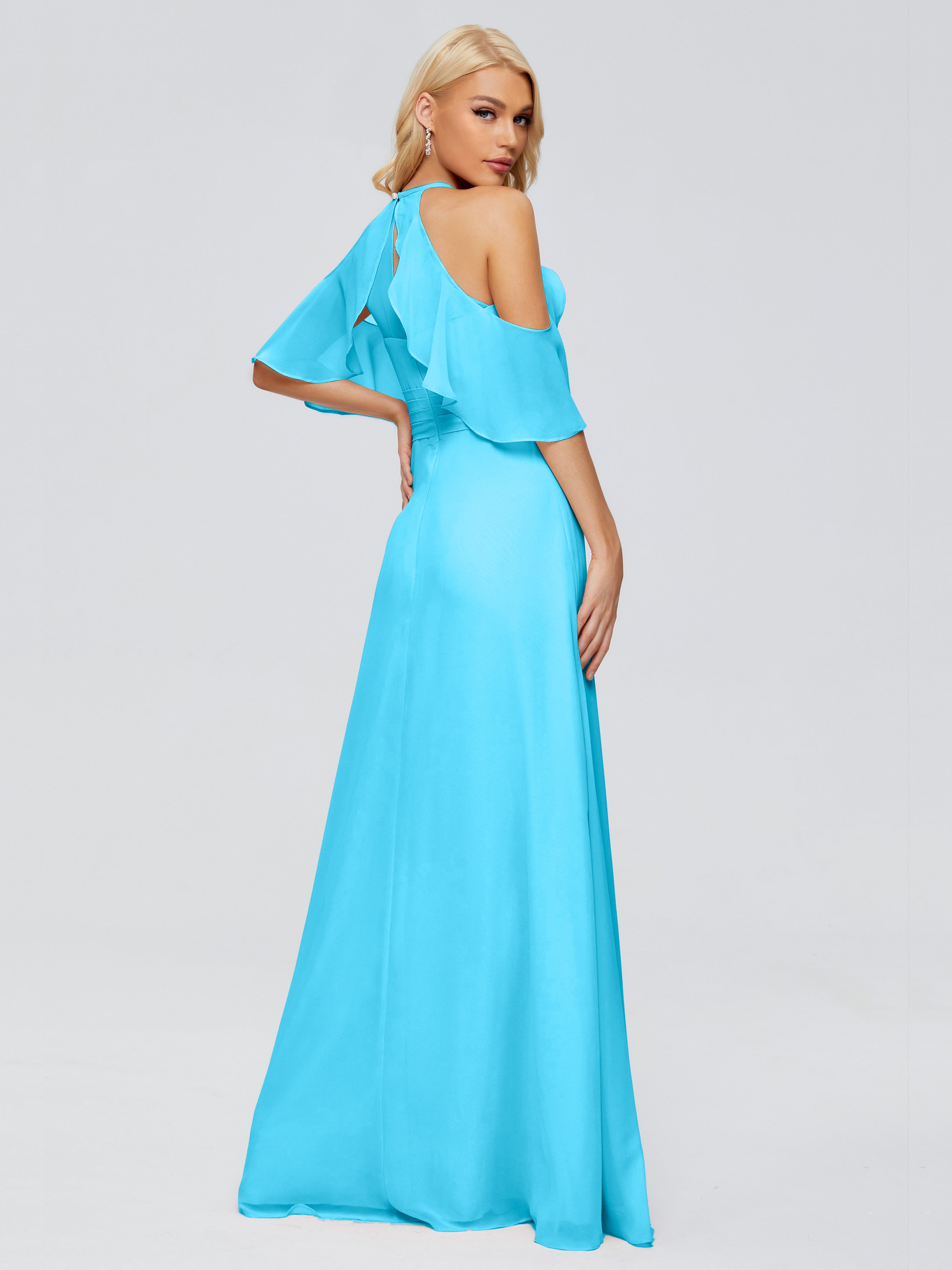 Robe De Demoiselle D'Honneur En Piscine Trapèze Fendue Devant Mousseline Robes Demoiselle D'Honneur