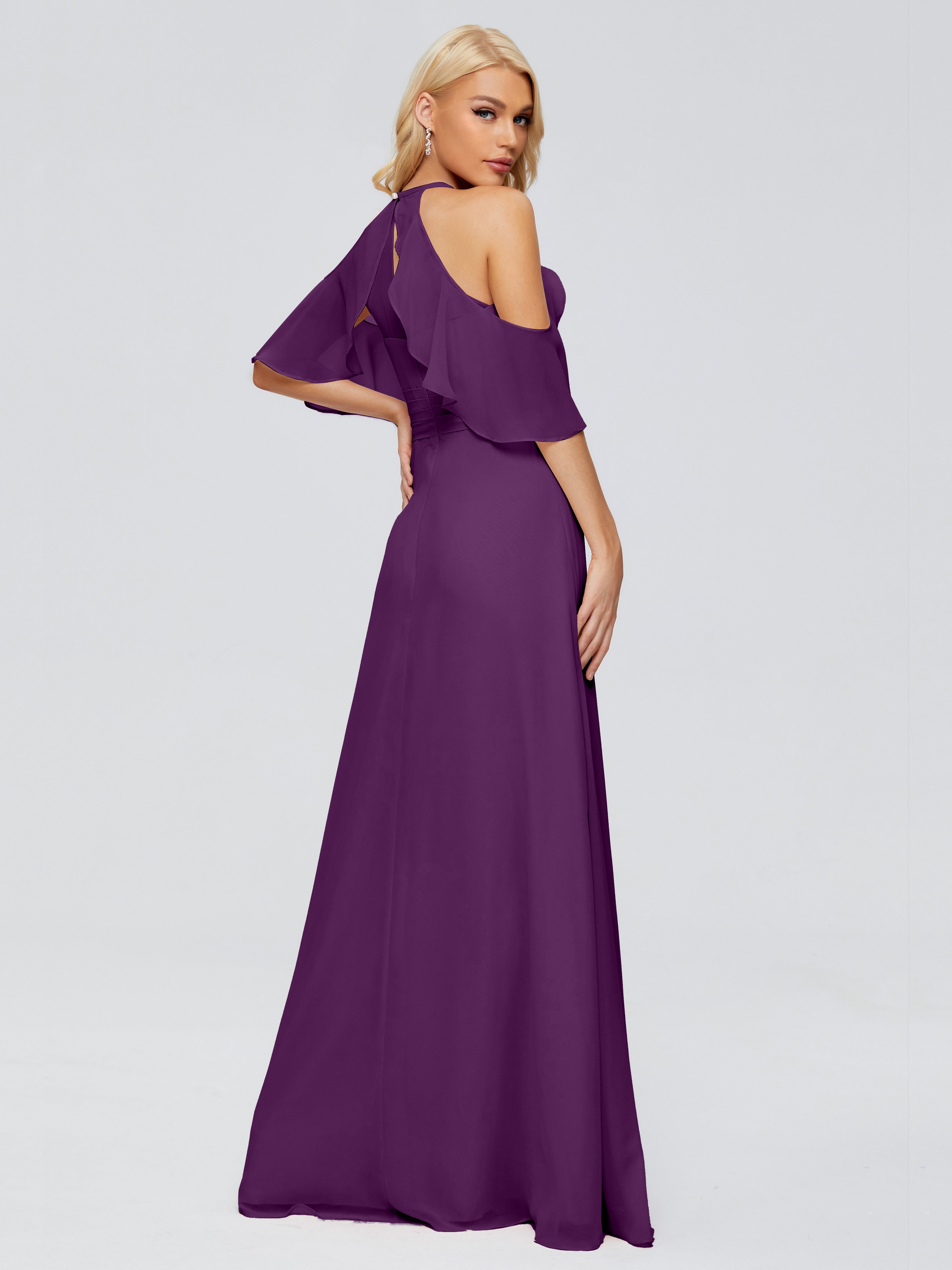 Robes De Demoiselle D'Honneur En Raisin Trapèze Fendue Devant Mousseline Robes Demoiselle D'Honneur