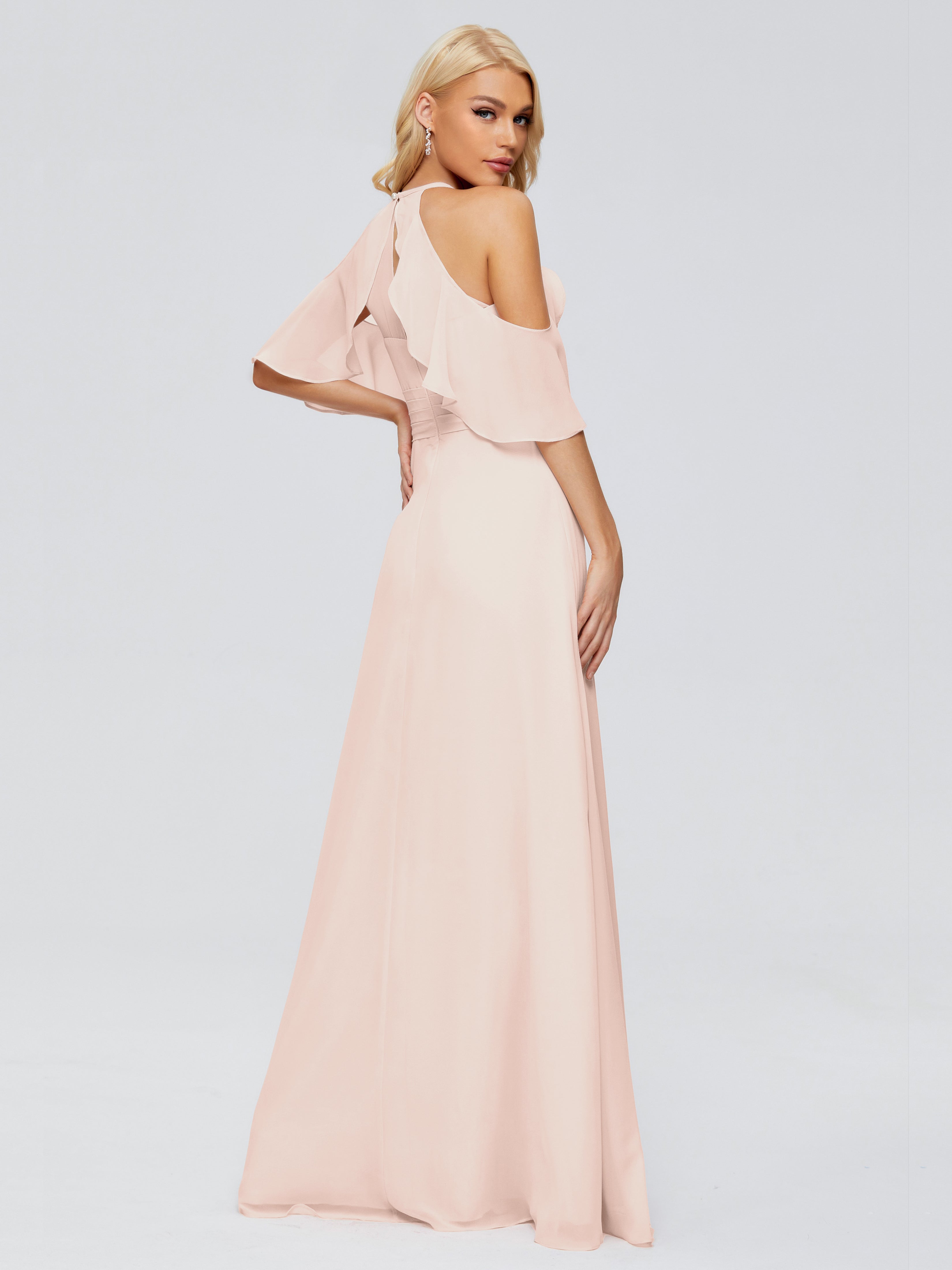 Robe Demoiselle D Honneur Rose Perle Trapèze Fendue Devant Mousseline Robes Demoiselle D'Honneur