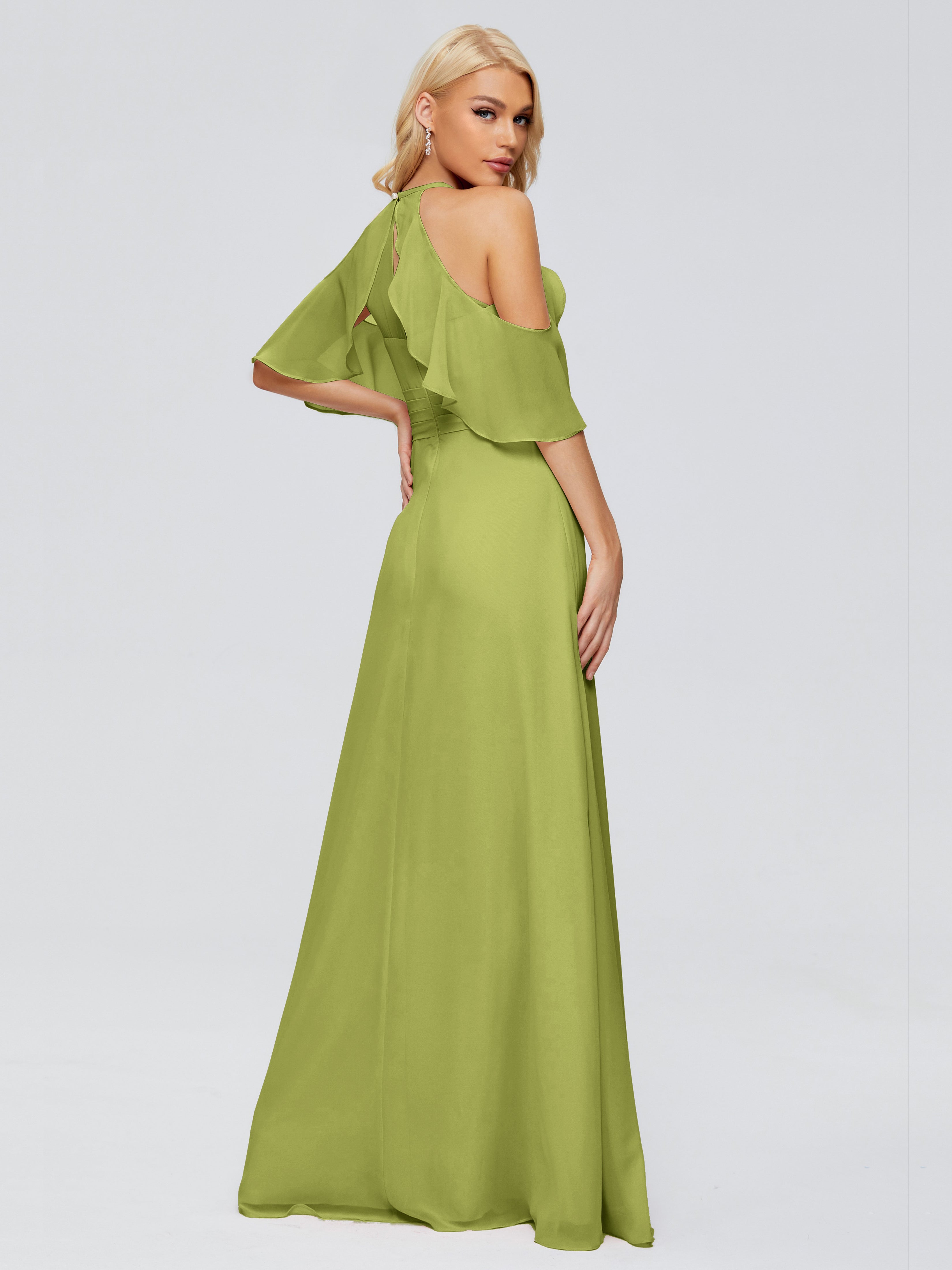 Robes De Demoiselle D'Honneur Trèfle Trapèze Fendue Devant Mousseline Robes Demoiselle D'Honneur