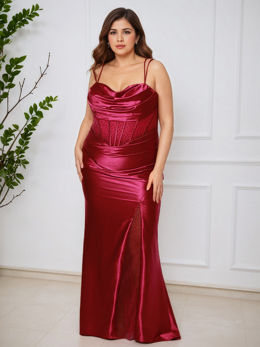 Cicinia BORDEAUX Robe de Bal Longue Formelle Bretelles Spaghetti Grande Taille