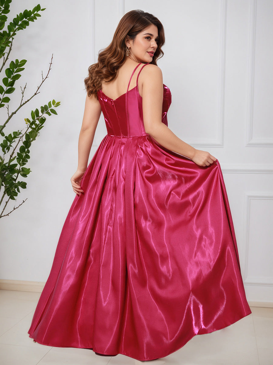 Cicinia FUCHSIA Robe de Bal Longue Bretelles Spaghetti Grande Taille