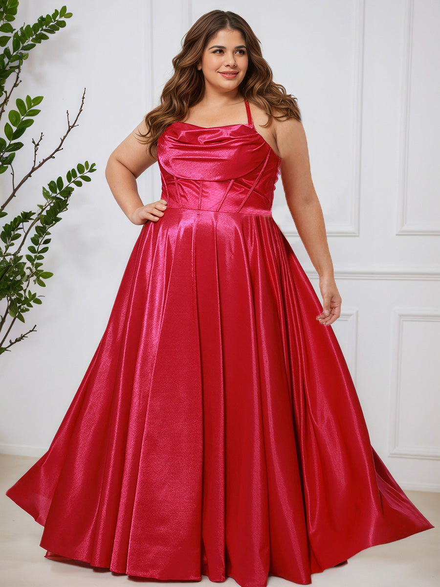 Cicinia FUCHSIA Robe de Bal Longue Jolie à Bretelles Fines Ligne A Grande Taille