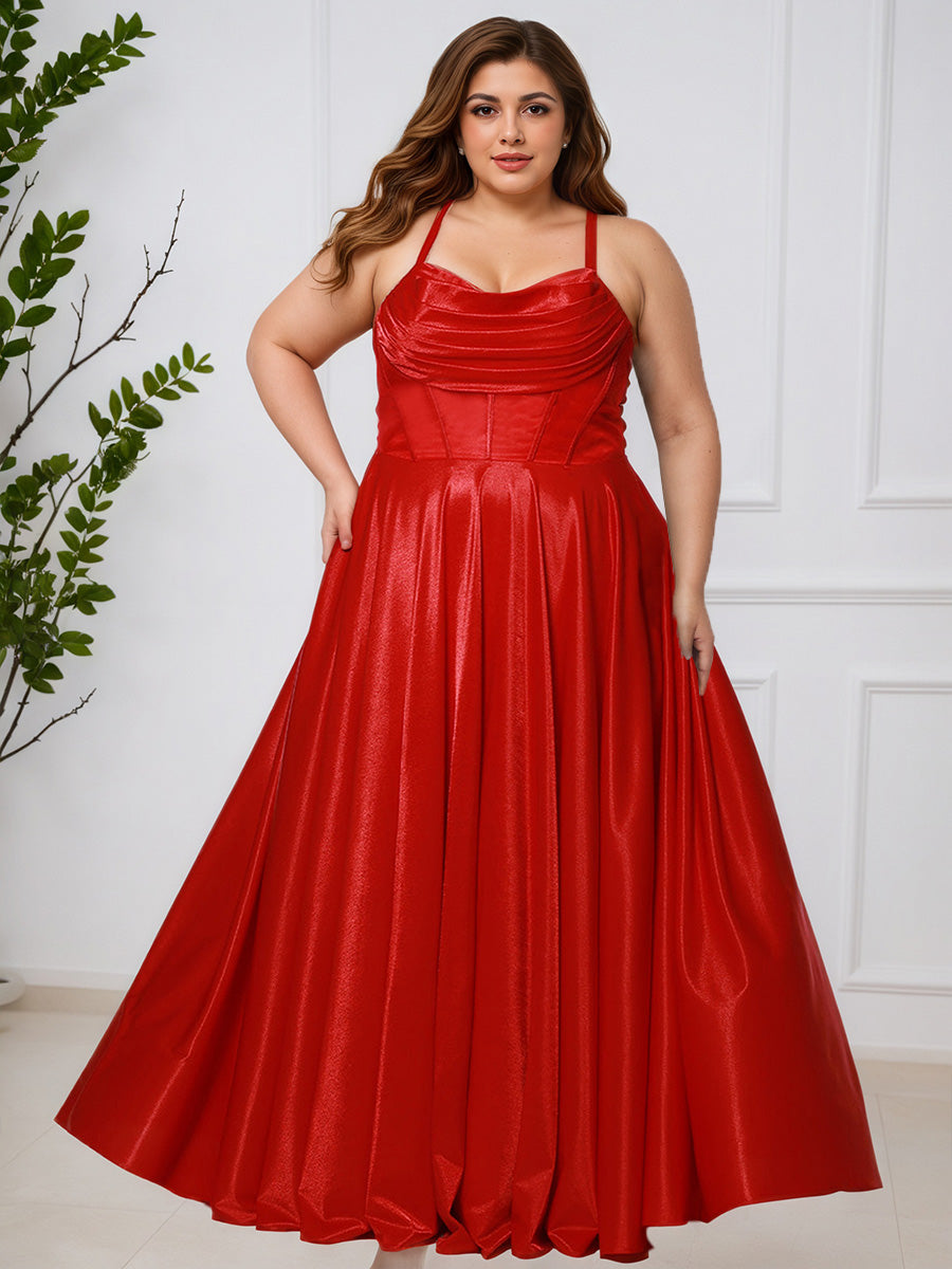 Cicinia ROUGE Robe de Bal Longue Jolie à Bretelles Fines Ligne A Grande Taille