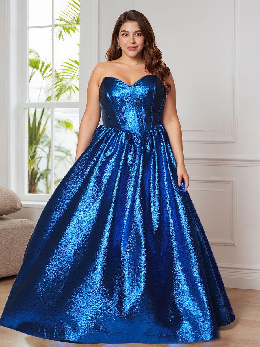 Cicinia Bleu Royal Robe de Bal Longue Élégante Décolleté Cœur Grande Taille