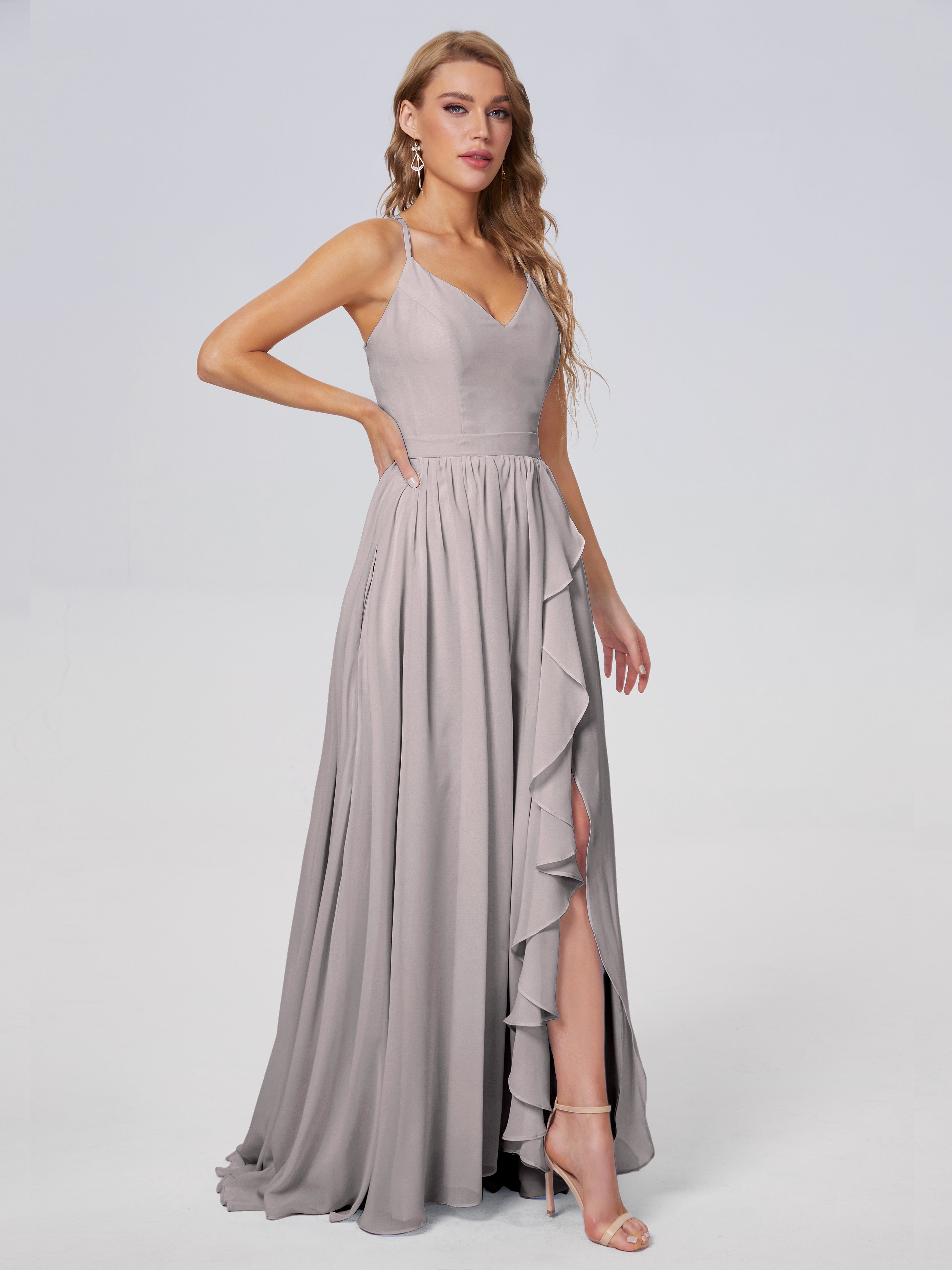 Robes De Demoiselle D'Honneur En Argent Asymétrique Mousseline Robes Demoiselle D'Honneur