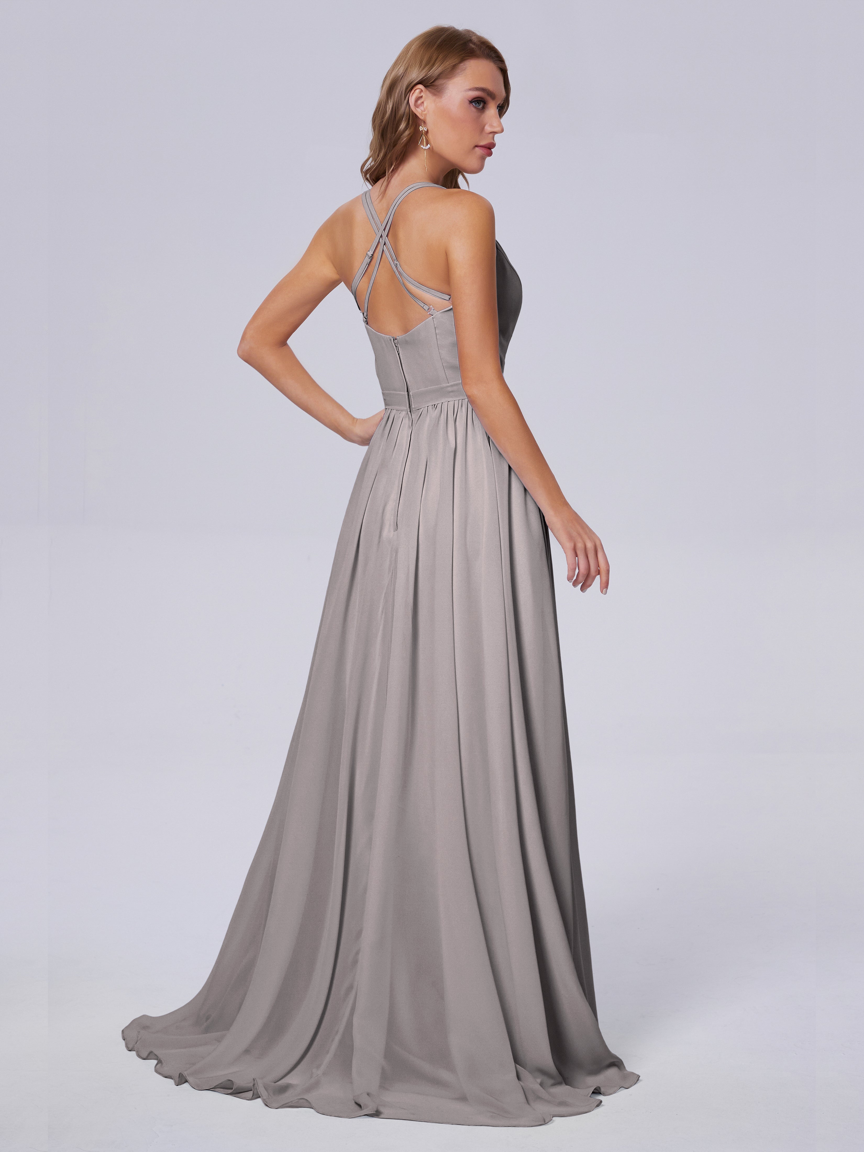 Robes De Demoiselle D'Honneur En Argent Asymétrique Mousseline Robes Demoiselle D'Honneur