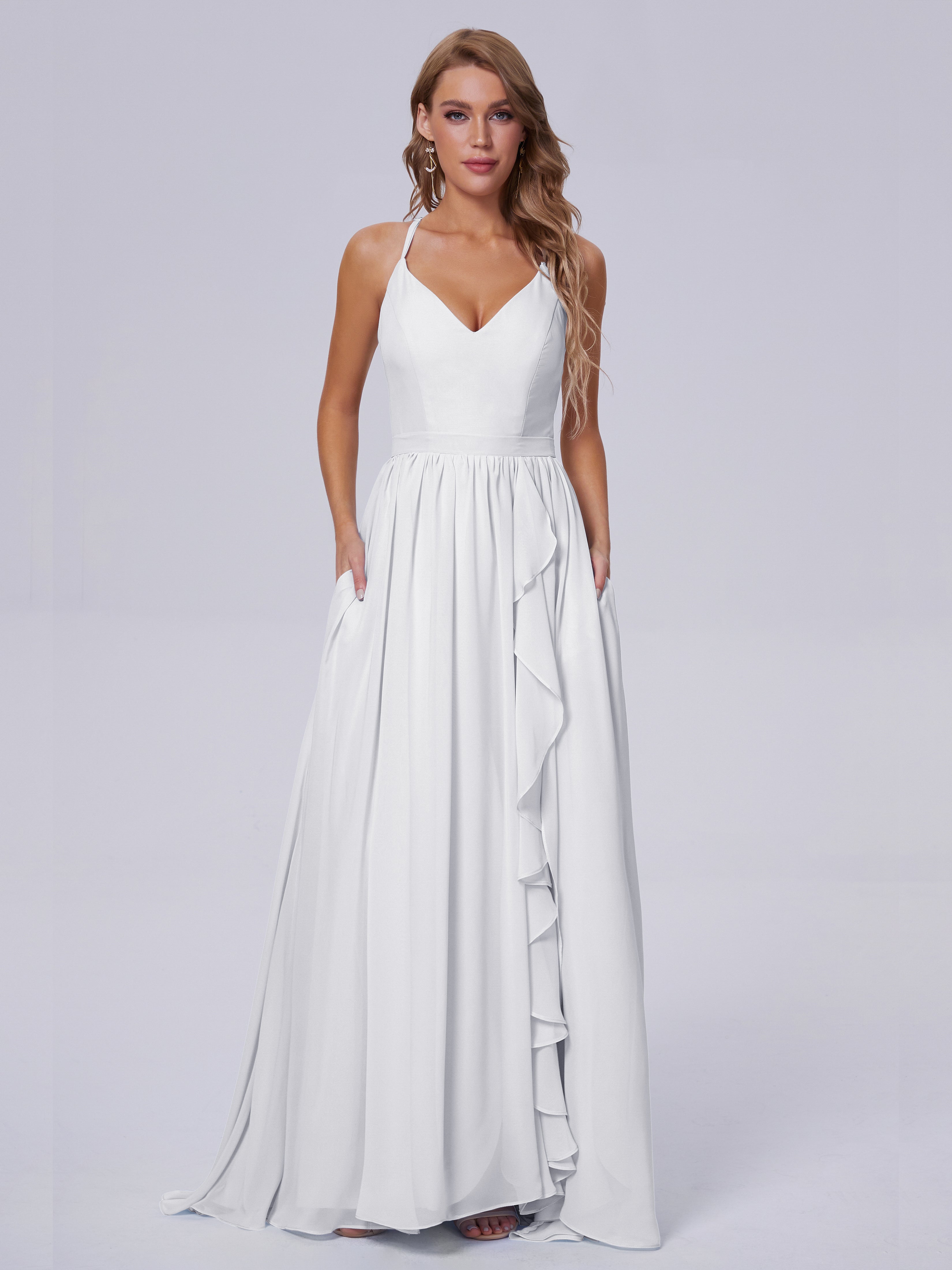 Robe Blanche De Demoiselle D Honneur Asymétrique Mousseline Robes Demoiselle D'Honneur