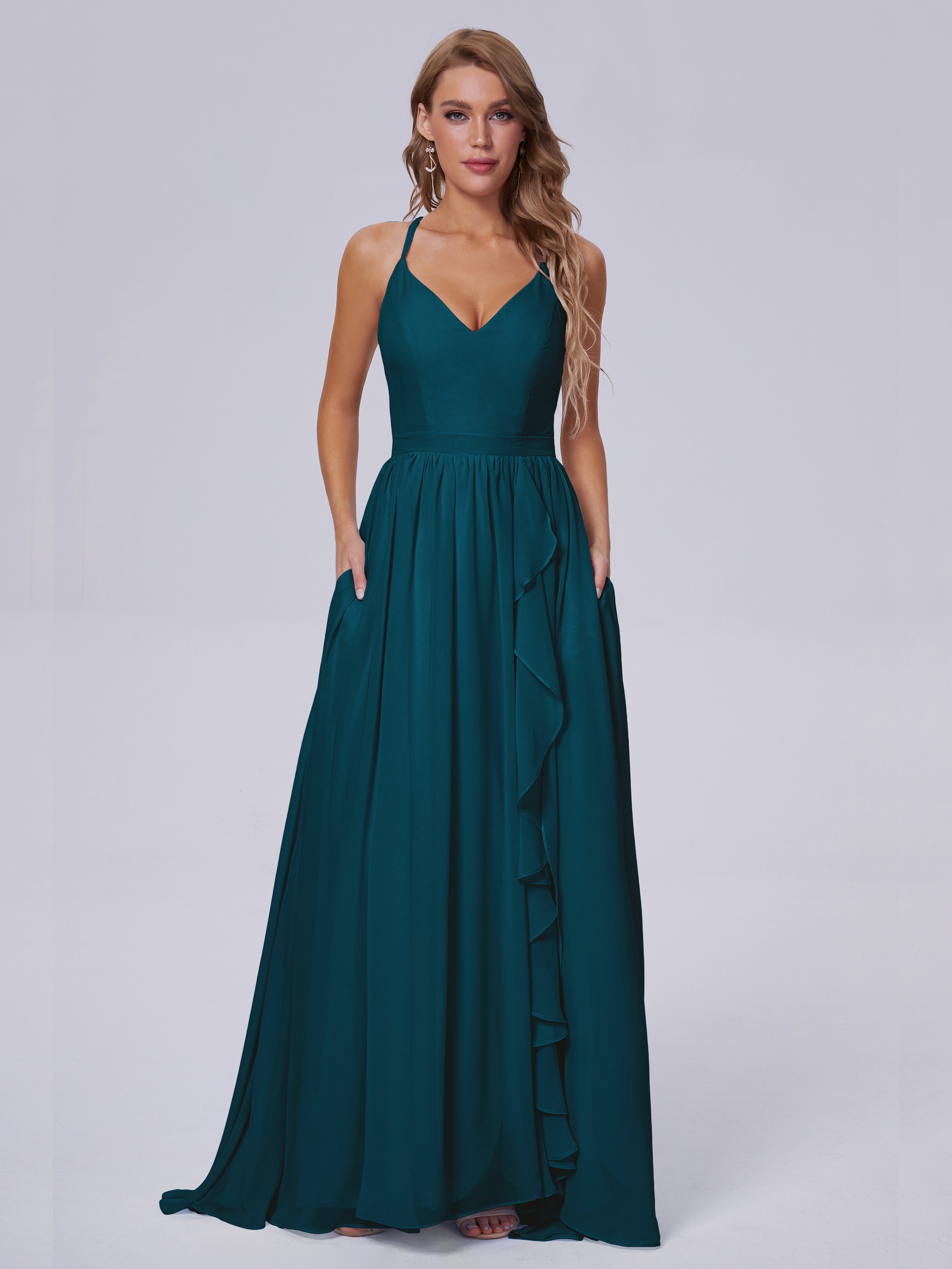 Robe De Demoiselle D'Honneur Bleu Encre Asymétrique Mousseline Robes Demoiselle D'Honneur