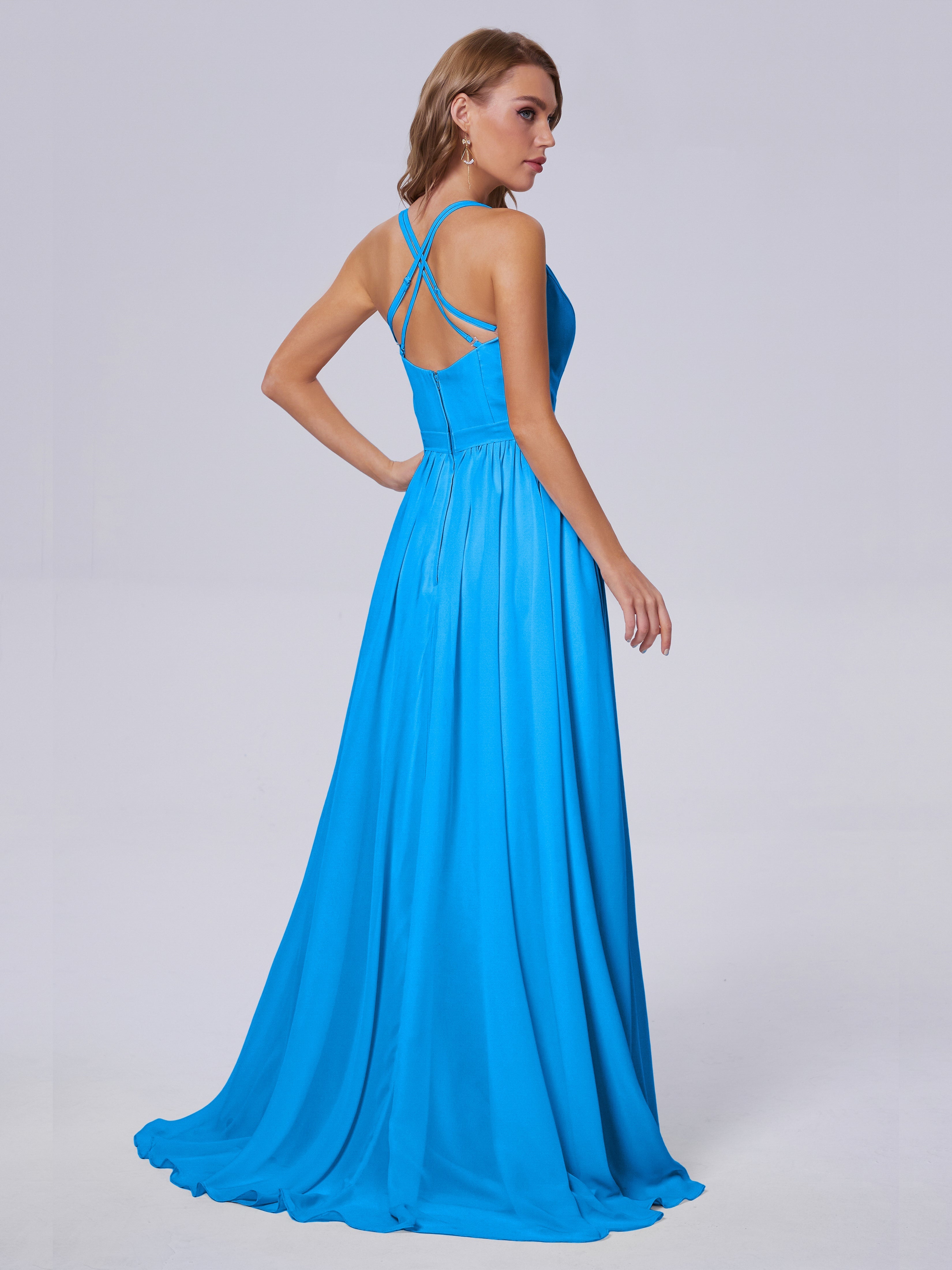 Robes De Demoiselle D'Honneur Bleu Océan Asymétrique Mousseline Robes Demoiselle D'Honneur