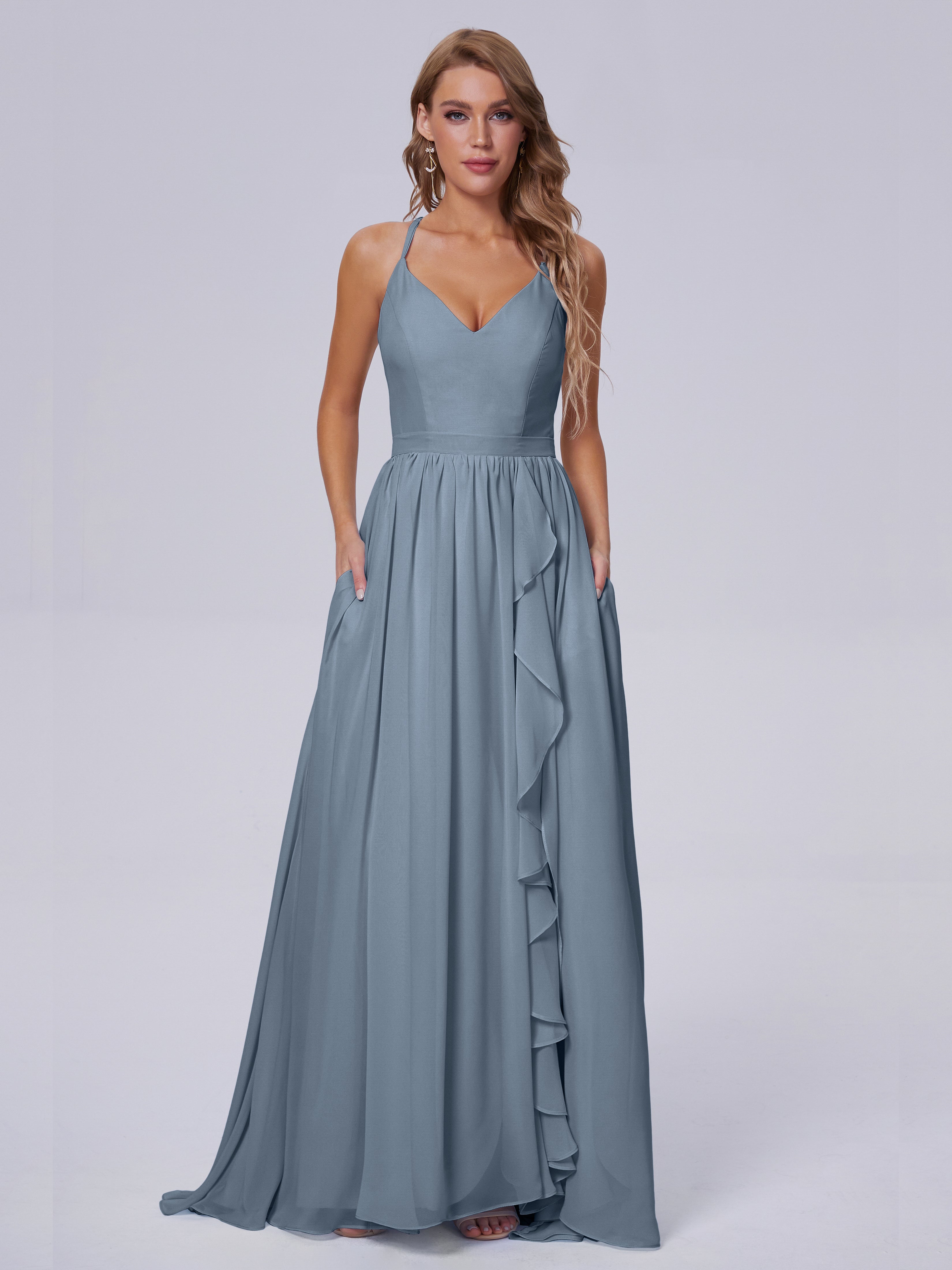 Robes De Demoiselle D'Honneur Bleu Poudre Asymétrique Mousseline Robes Demoiselle D'Honneur