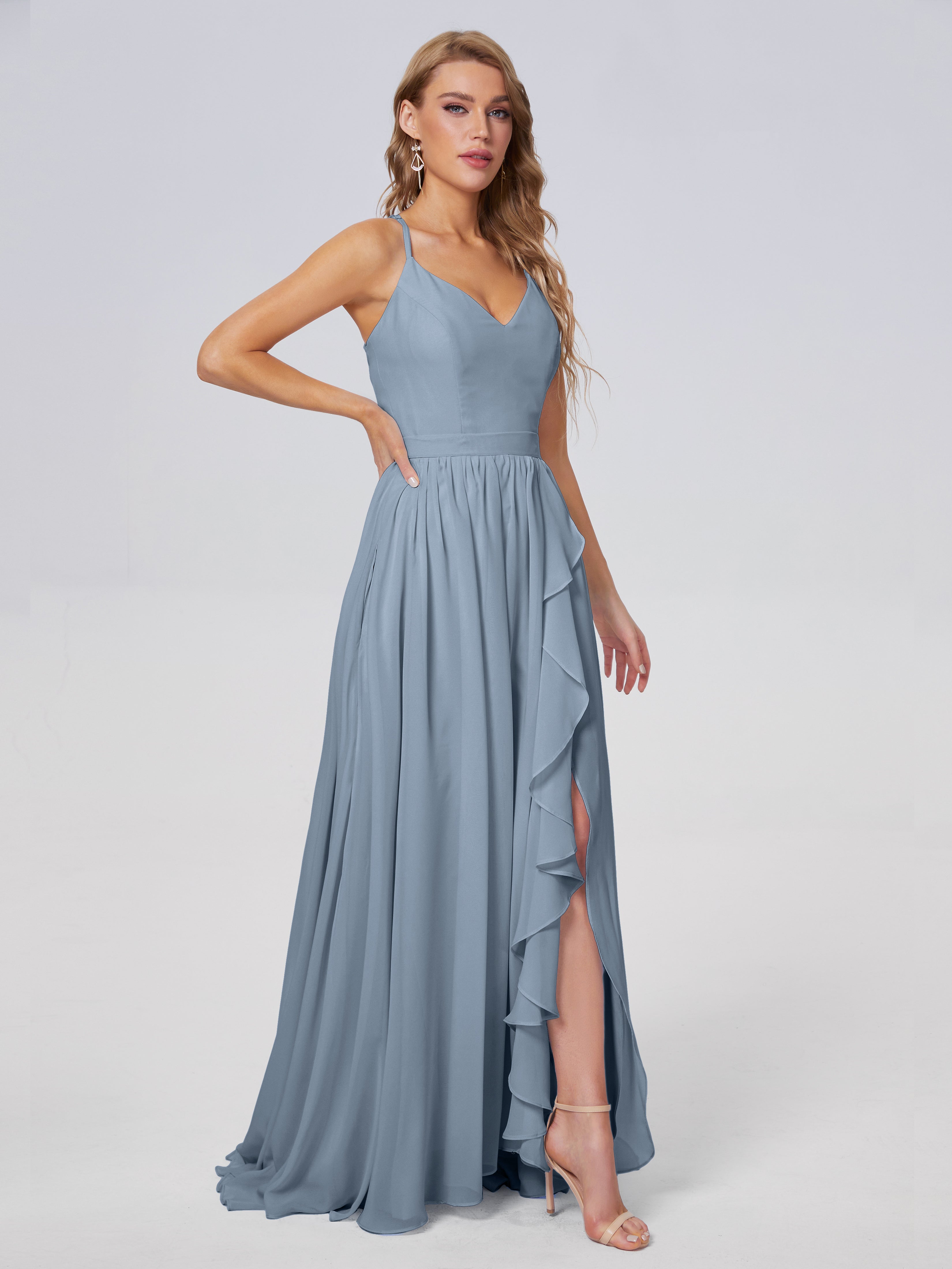 Robes De Demoiselle D'Honneur Bleu Poudre Asymétrique Mousseline Robes Demoiselle D'Honneur