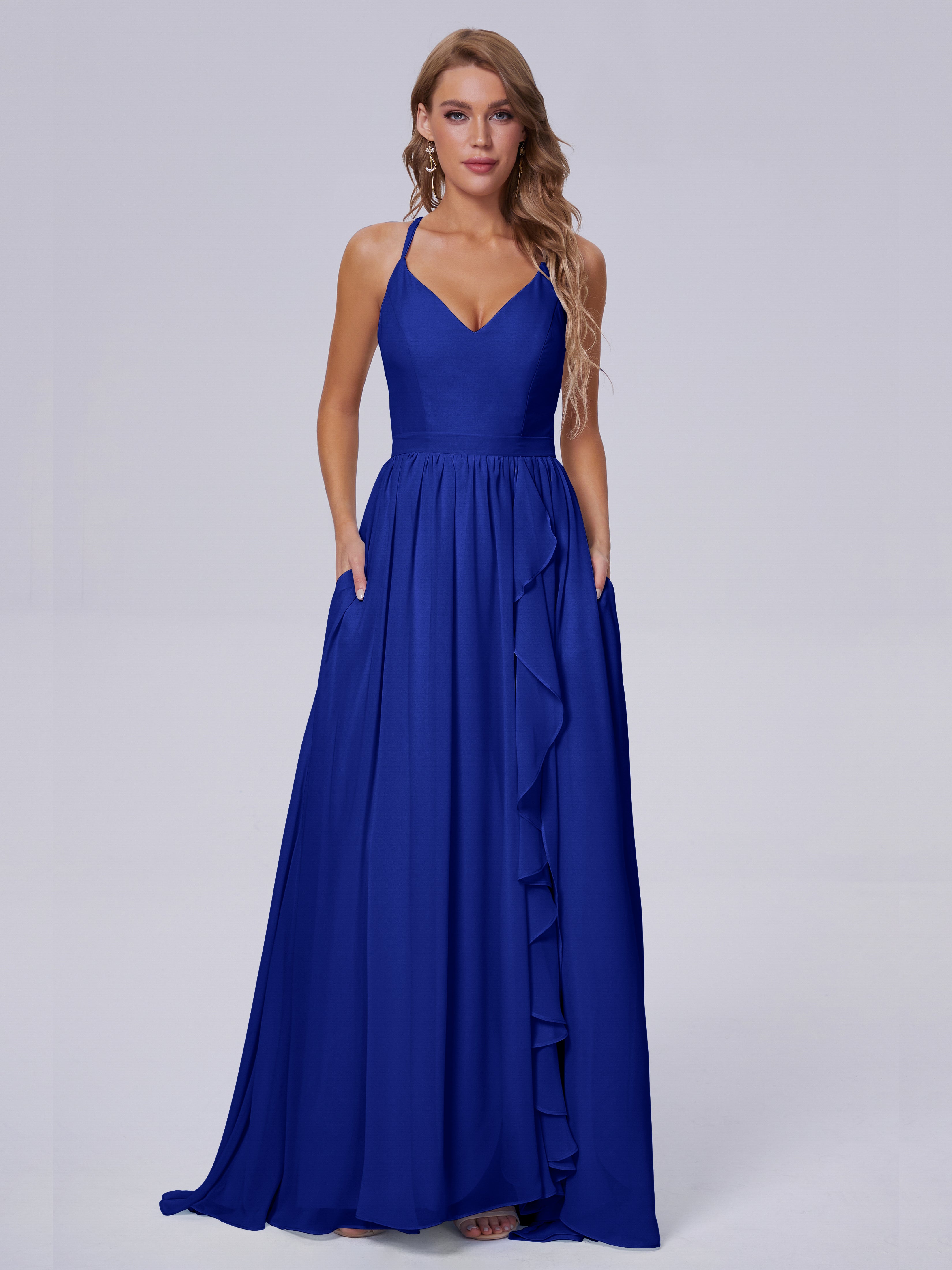 Demoiselle D'Honneur Bleu Royal Asymétrique Mousseline Robes Demoiselle D'Honneur