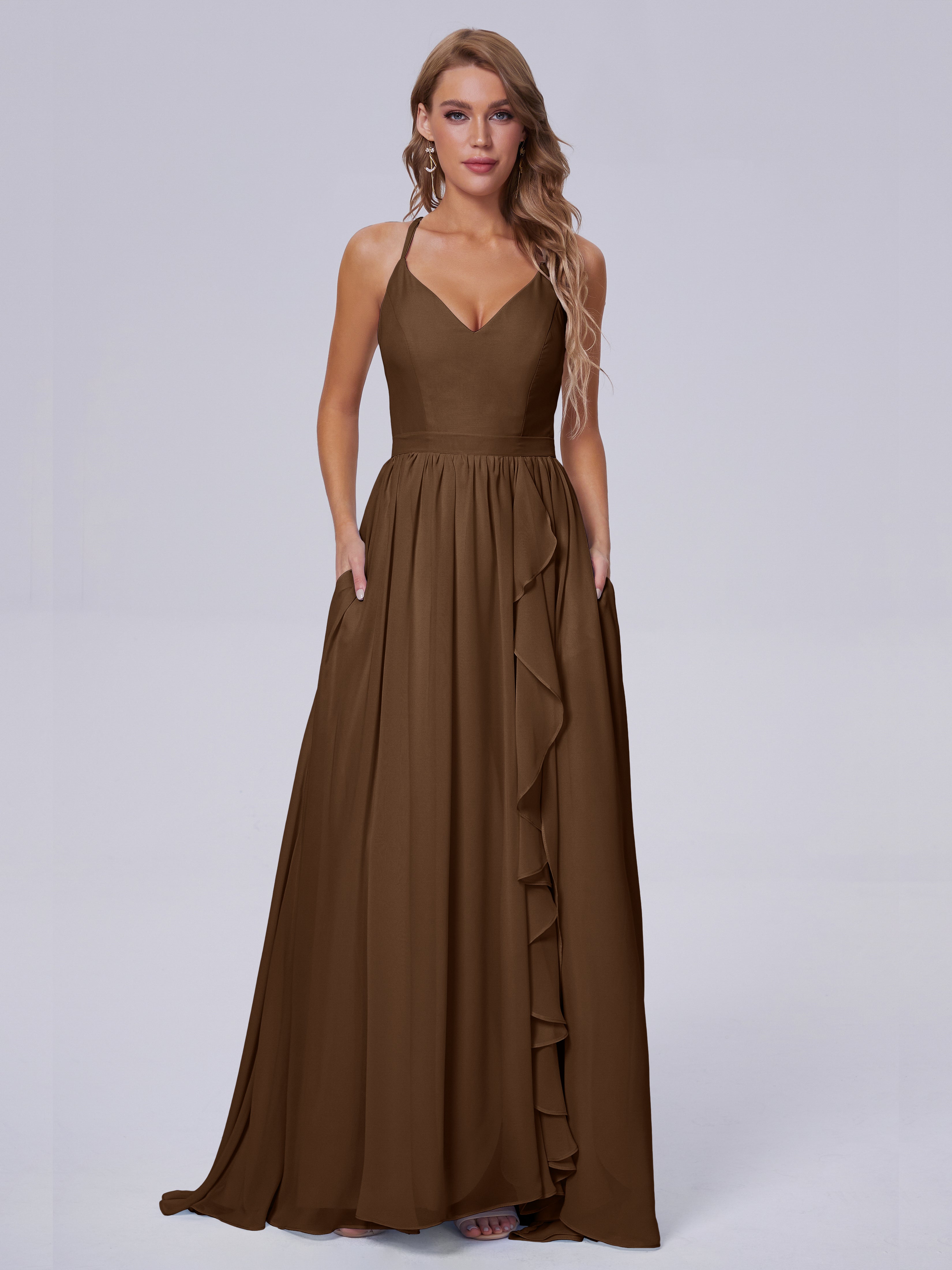 Robes De Demoiselle D'Honneur Brun Asymétrique Mousseline Robes Demoiselle D'Honneur