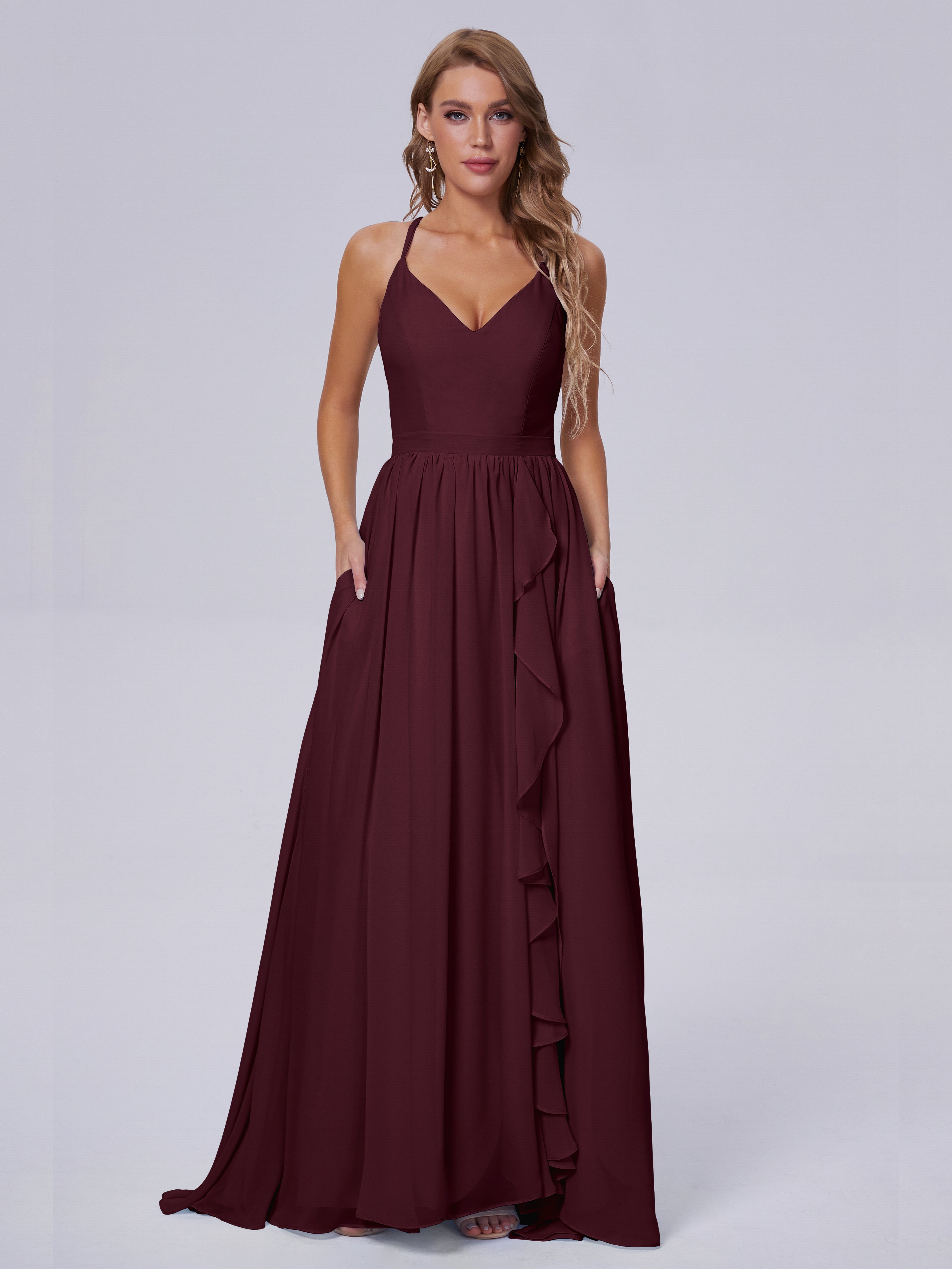 Robes De Demoiselle D'Honneur Cabernet Asymétrique Mousseline Robes Demoiselle D'Honneur