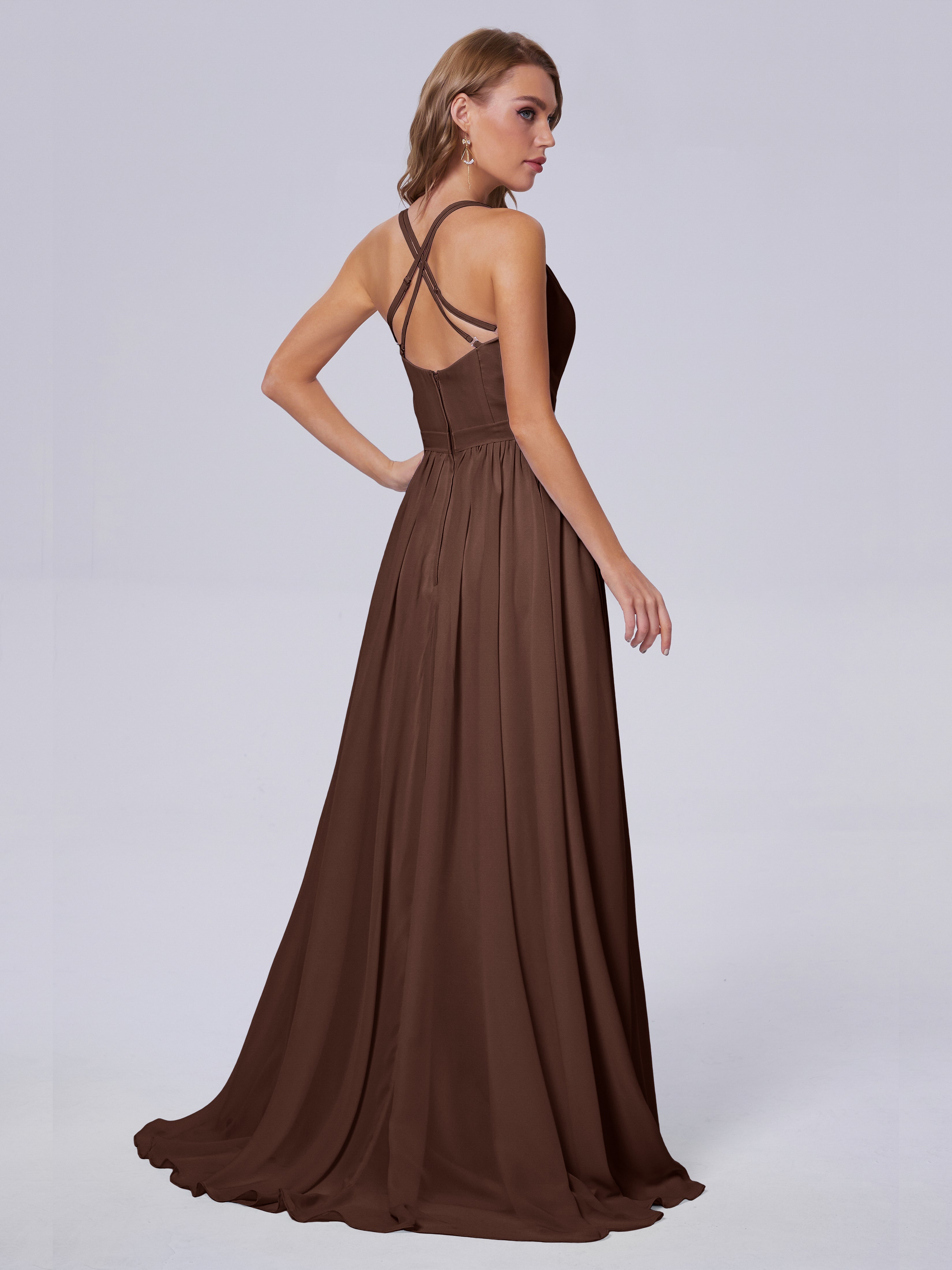 Robes De Demoiselle D'Honneur En Chocolat Asymétrique Mousseline Robes Demoiselle D'Honneur