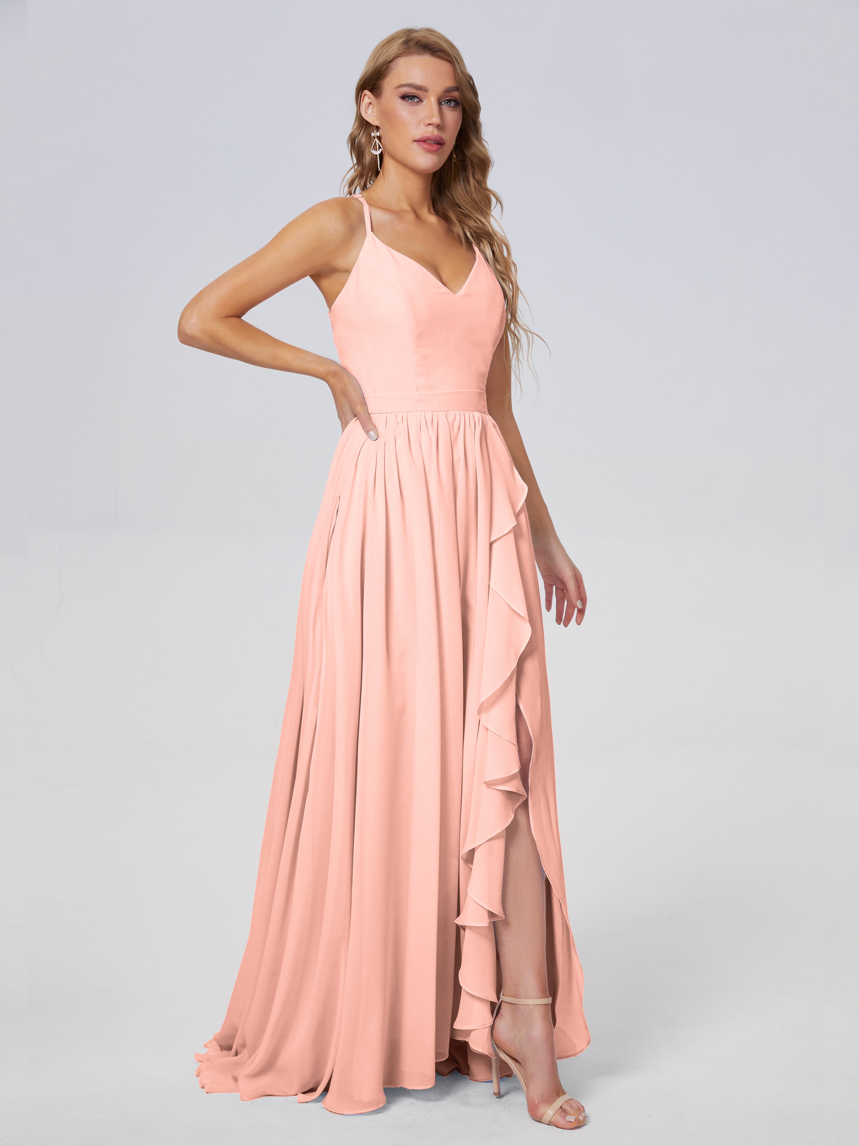 Robes De Demoiselle D'Honneur Corail Asymétrique Mousseline Robes Demoiselle D'Honneur