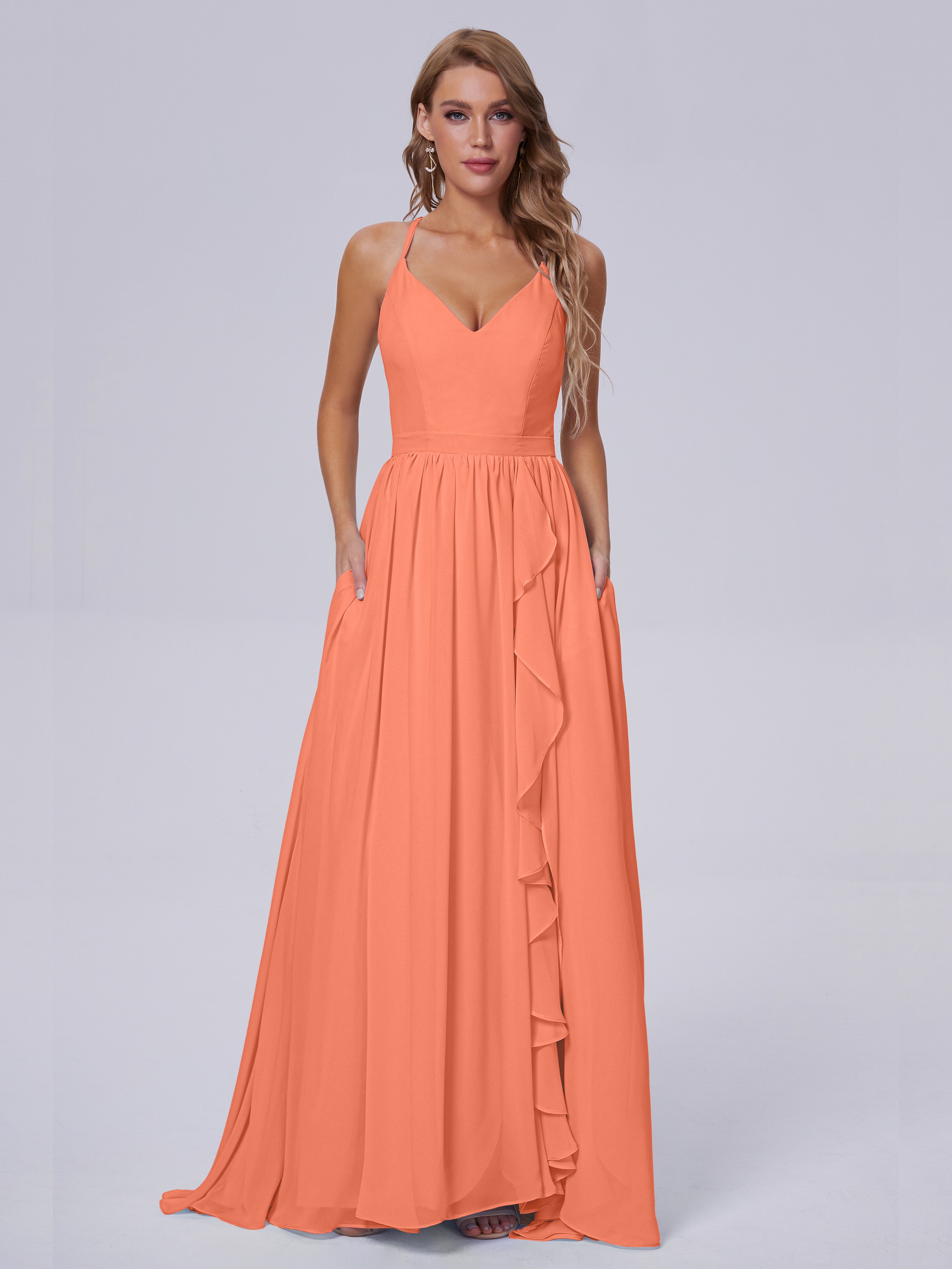 Robes De Demoiselle D'Honneur Coucher De Soleil Asymétrique Mousseline Robes Demoiselle D'Honneur