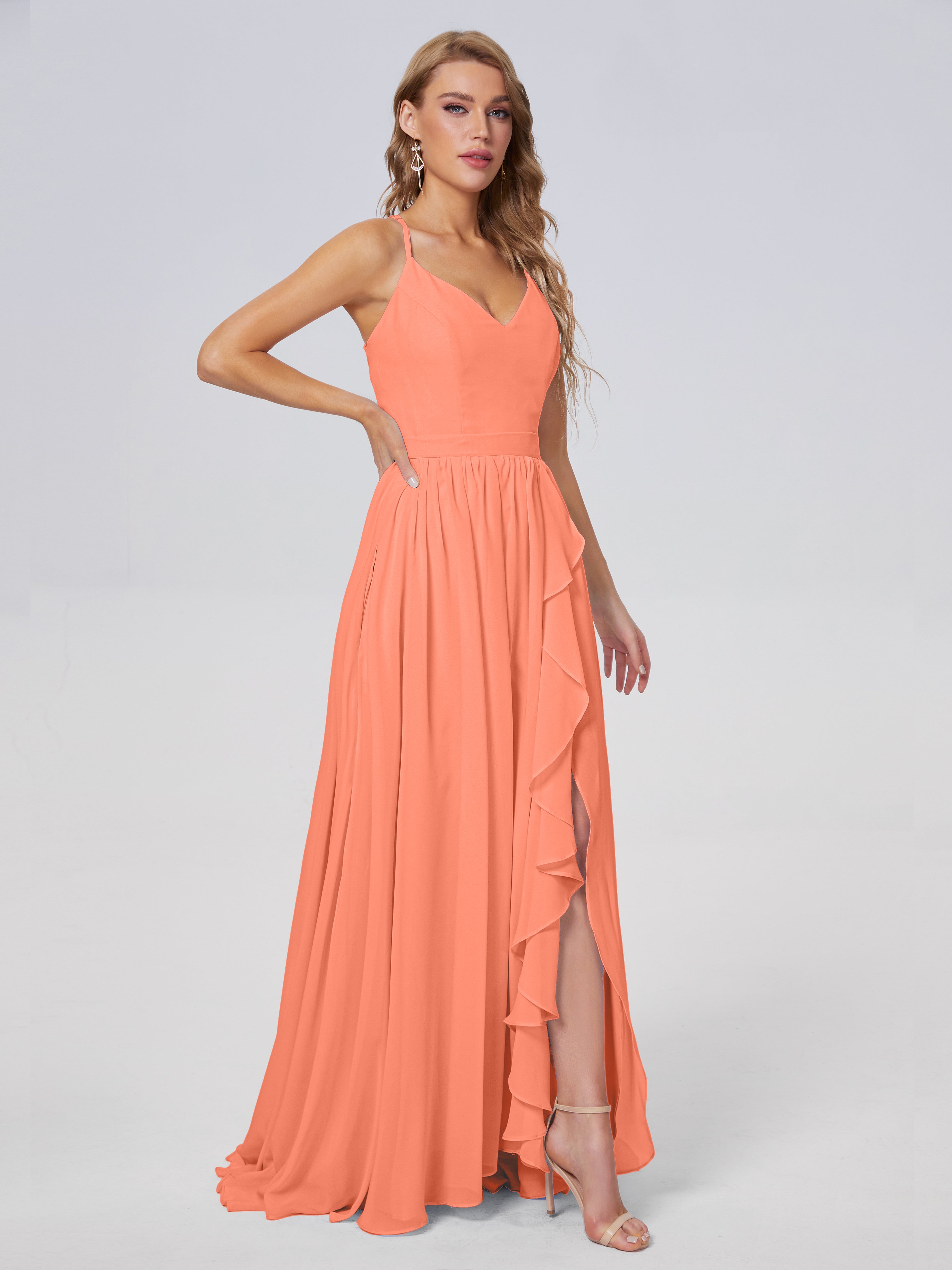 Robes De Demoiselle D'Honneur Coucher De Soleil Asymétrique Mousseline Robes Demoiselle D'Honneur