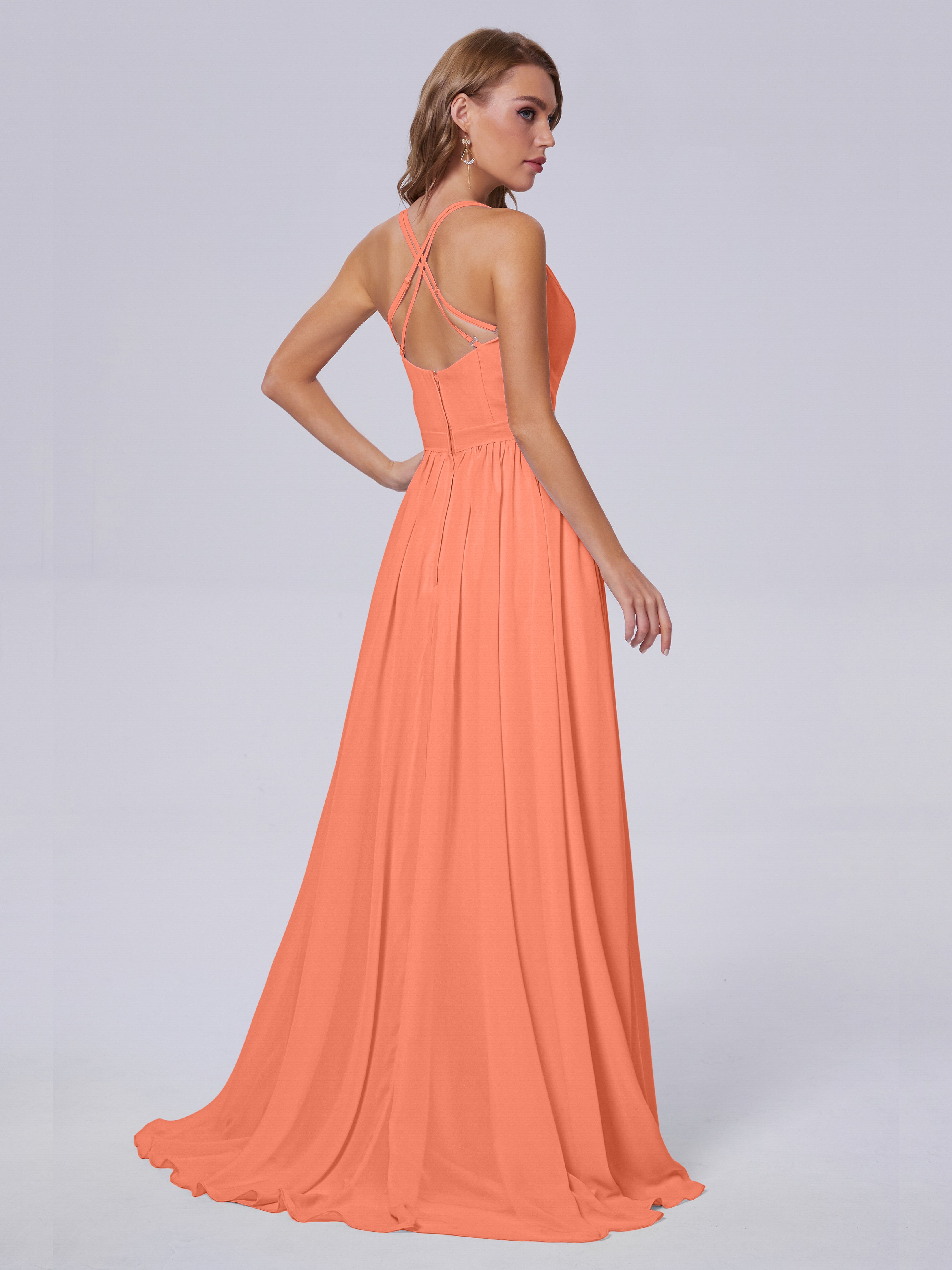 Robes De Demoiselle D'Honneur Coucher De Soleil Asymétrique Mousseline Robes Demoiselle D'Honneur