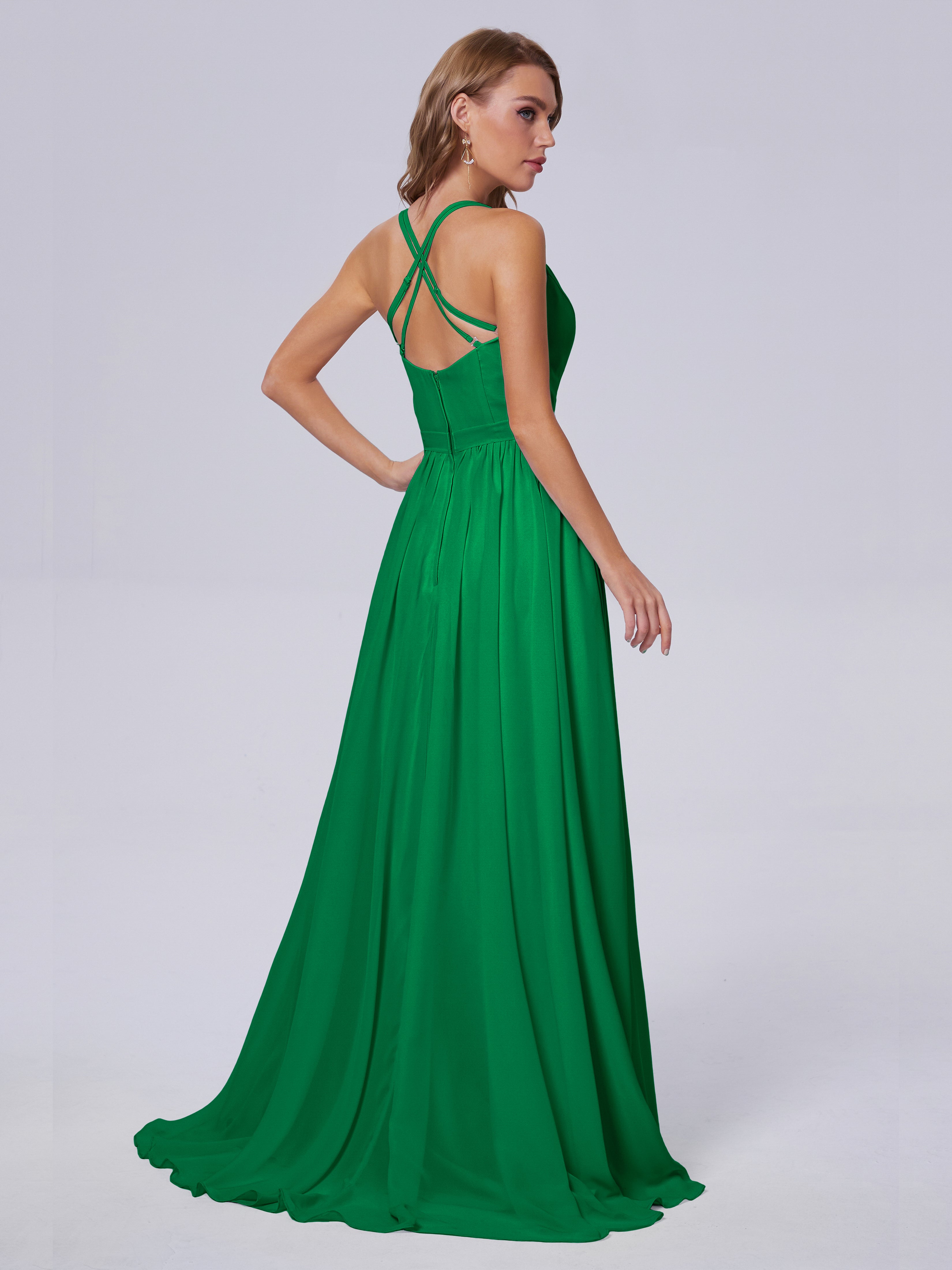 Robes De Demoiselle D'Honneur Vert Émeraude Asymétrique Mousseline Robes Demoiselle D'Honneur
