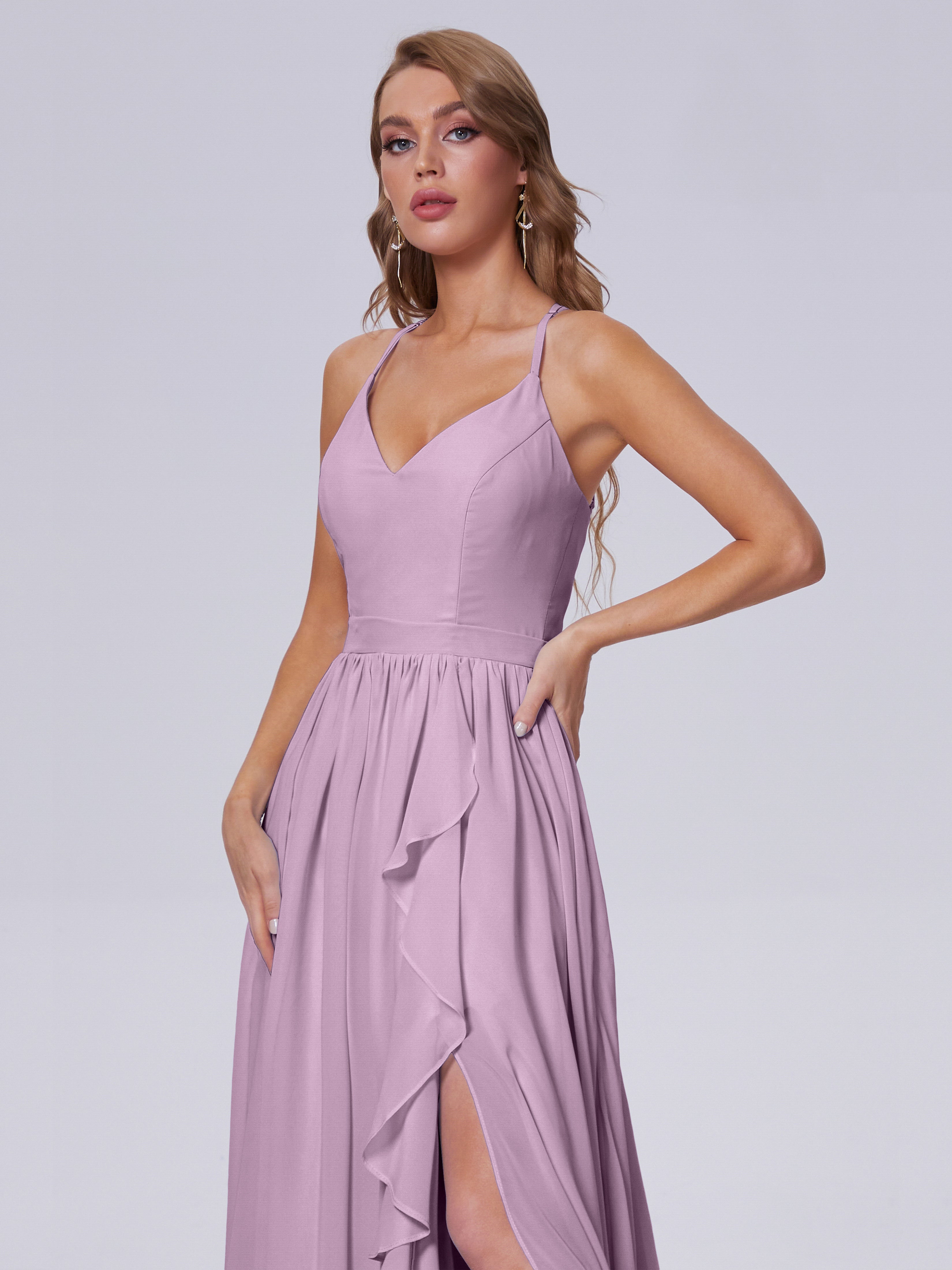 Robes De Demoiselle D'Honneur Glycine Asymétrique Mousseline Robes Demoiselle D'Honneur