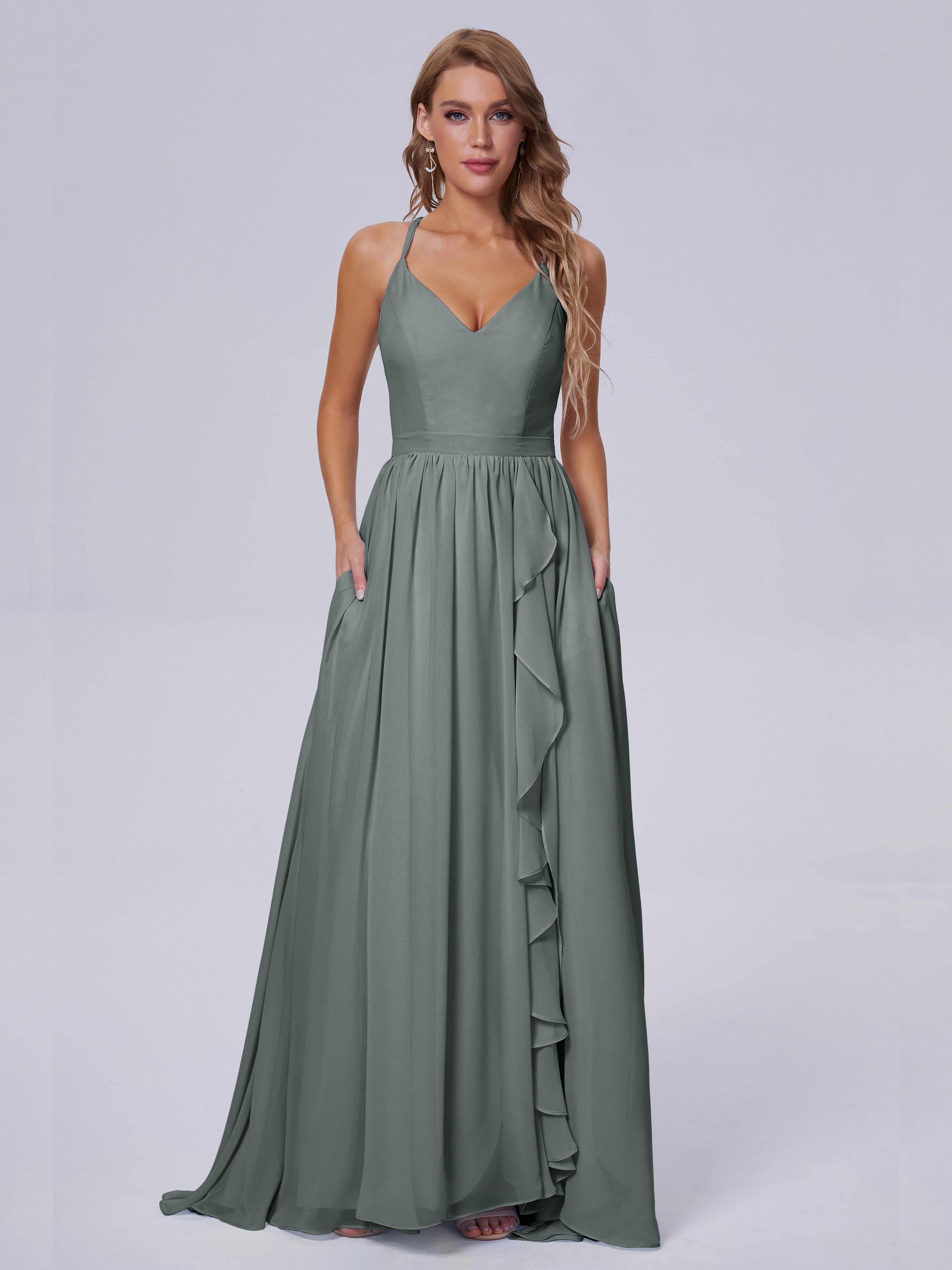 Robe De Demoiselle D Honneur Gris Asymétrique Mousseline Robes Demoiselle D'Honneur