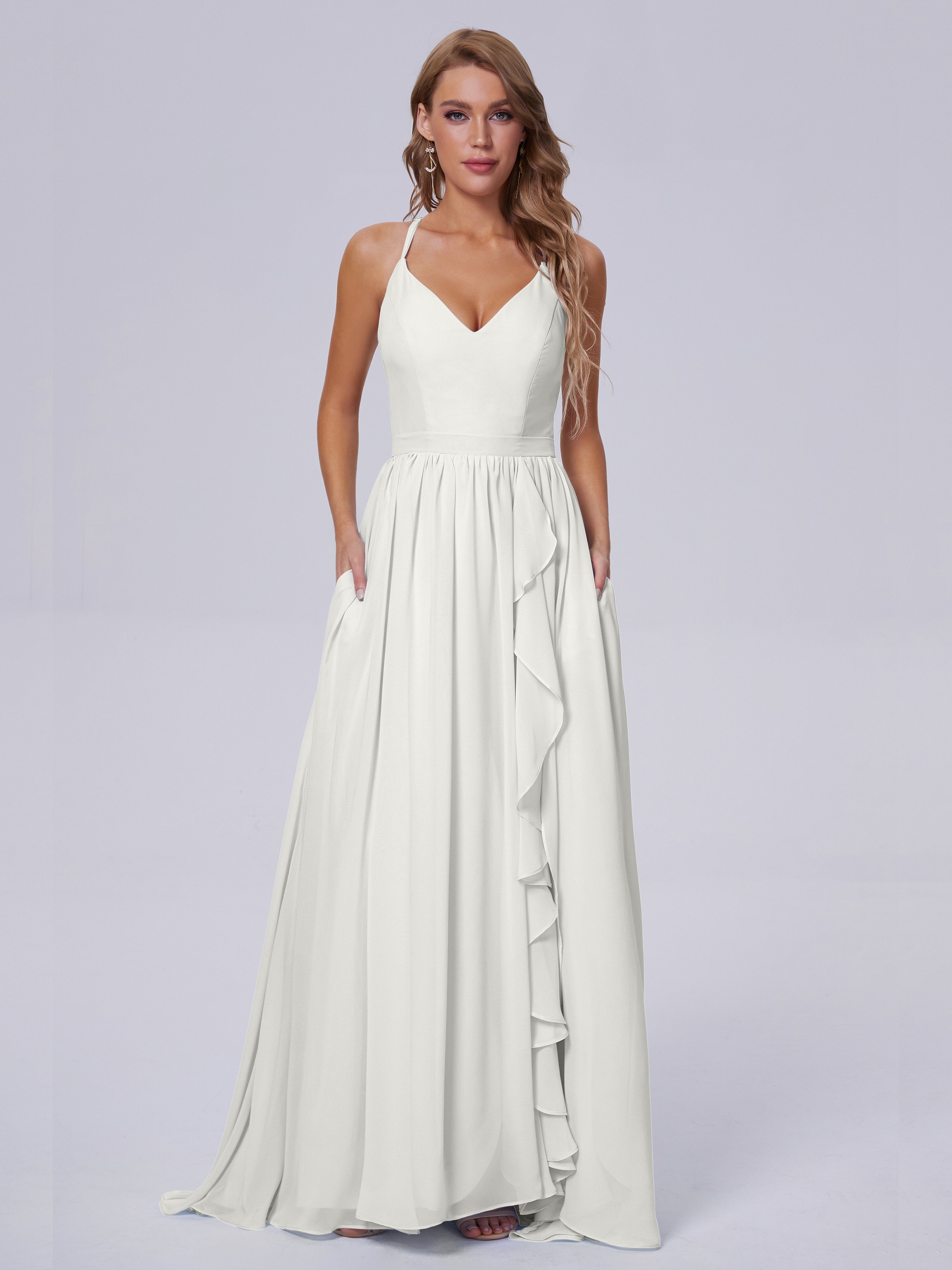 Robe Ivoire Demoiselle D Honneur Asymétrique Mousseline Robes Demoiselle D'Honneur