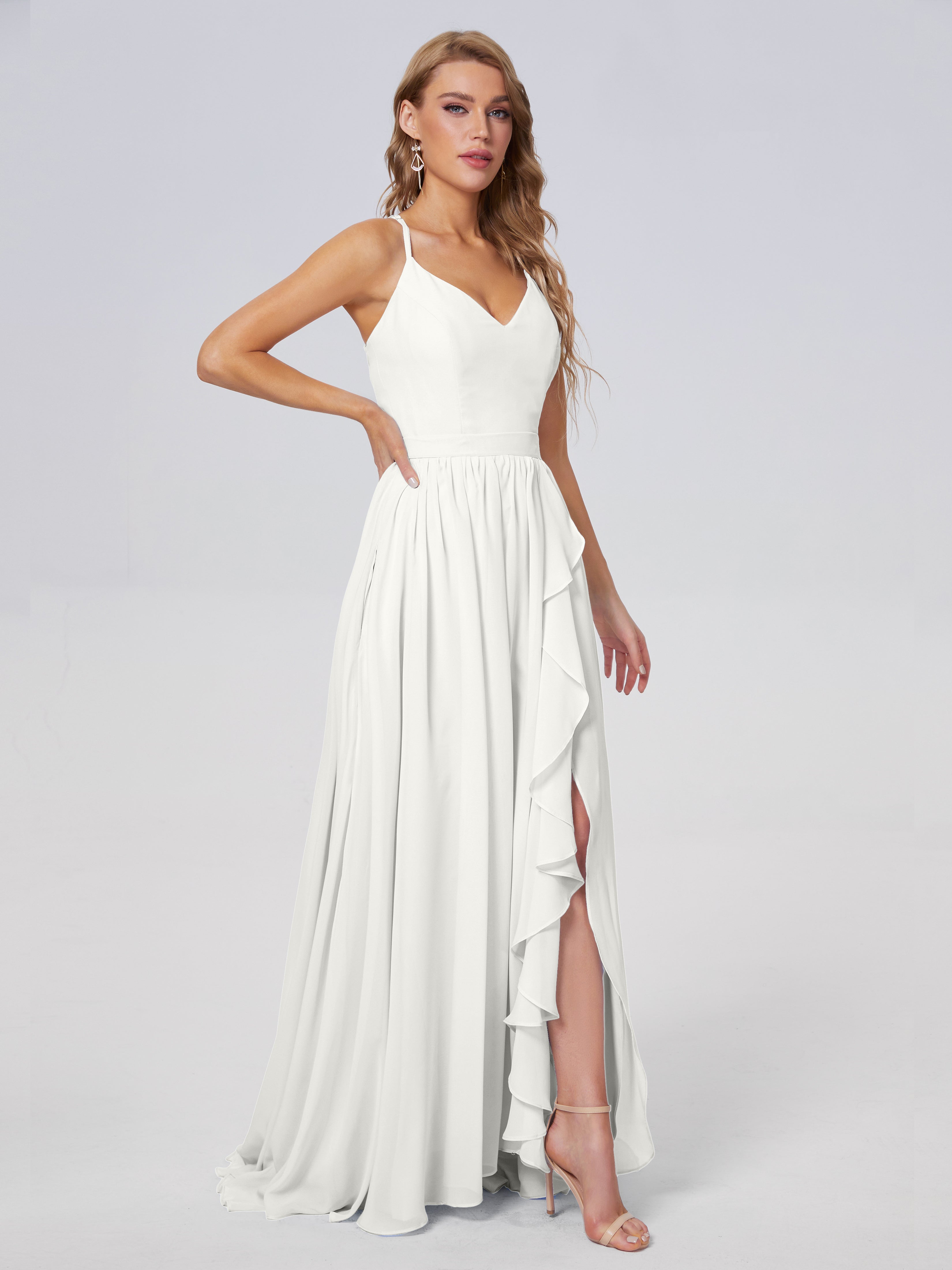 Robe Ivoire Demoiselle D Honneur Asymétrique Mousseline Robes Demoiselle D'Honneur