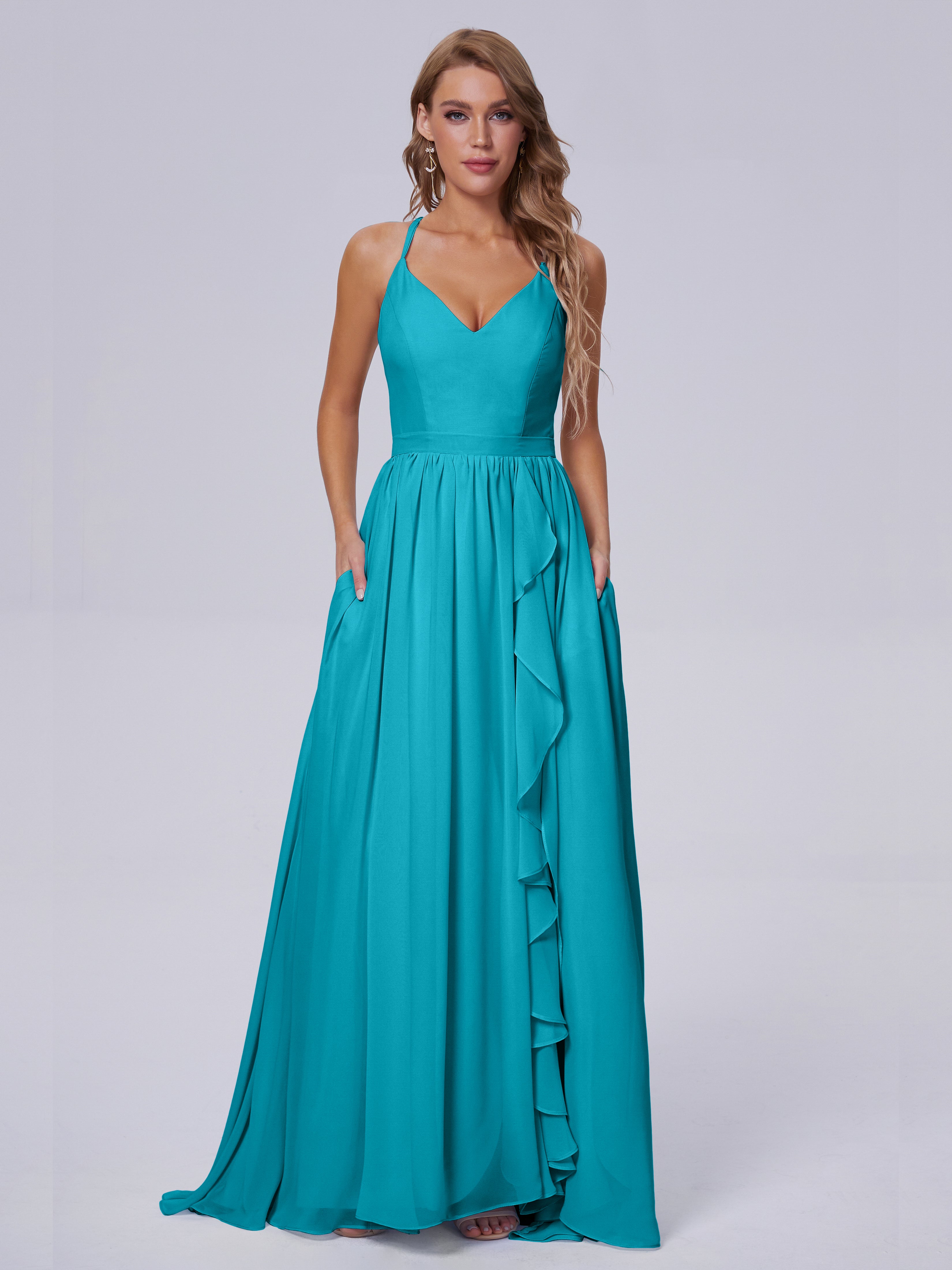 Robes De Demoiselle D'Honneur Vert Jade Asymétrique Mousseline Robes Demoiselle D'Honneur