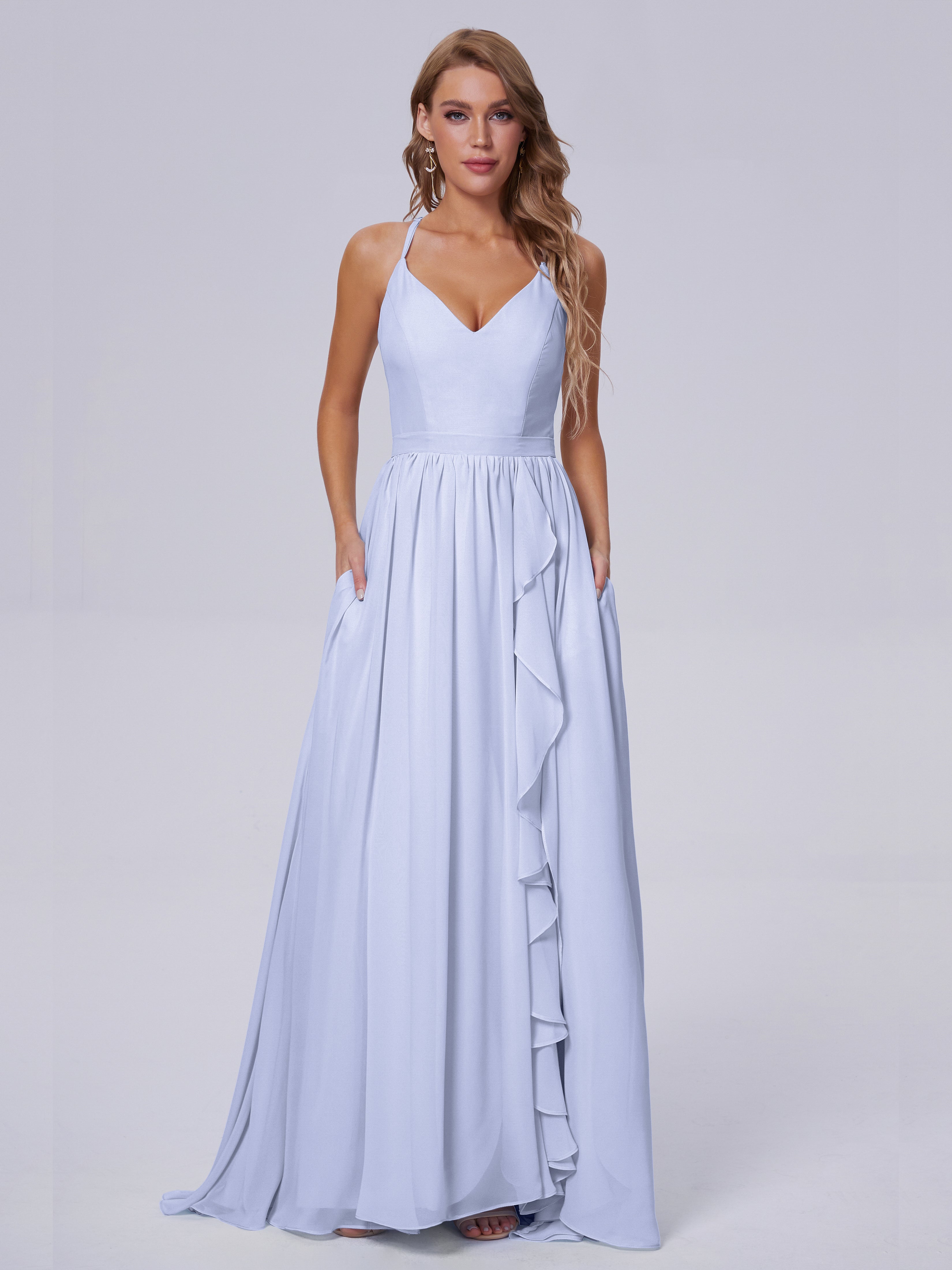 Robe Lavande Demoiselle D Honneur Asymétrique Mousseline Robes Demoiselle D'Honneur