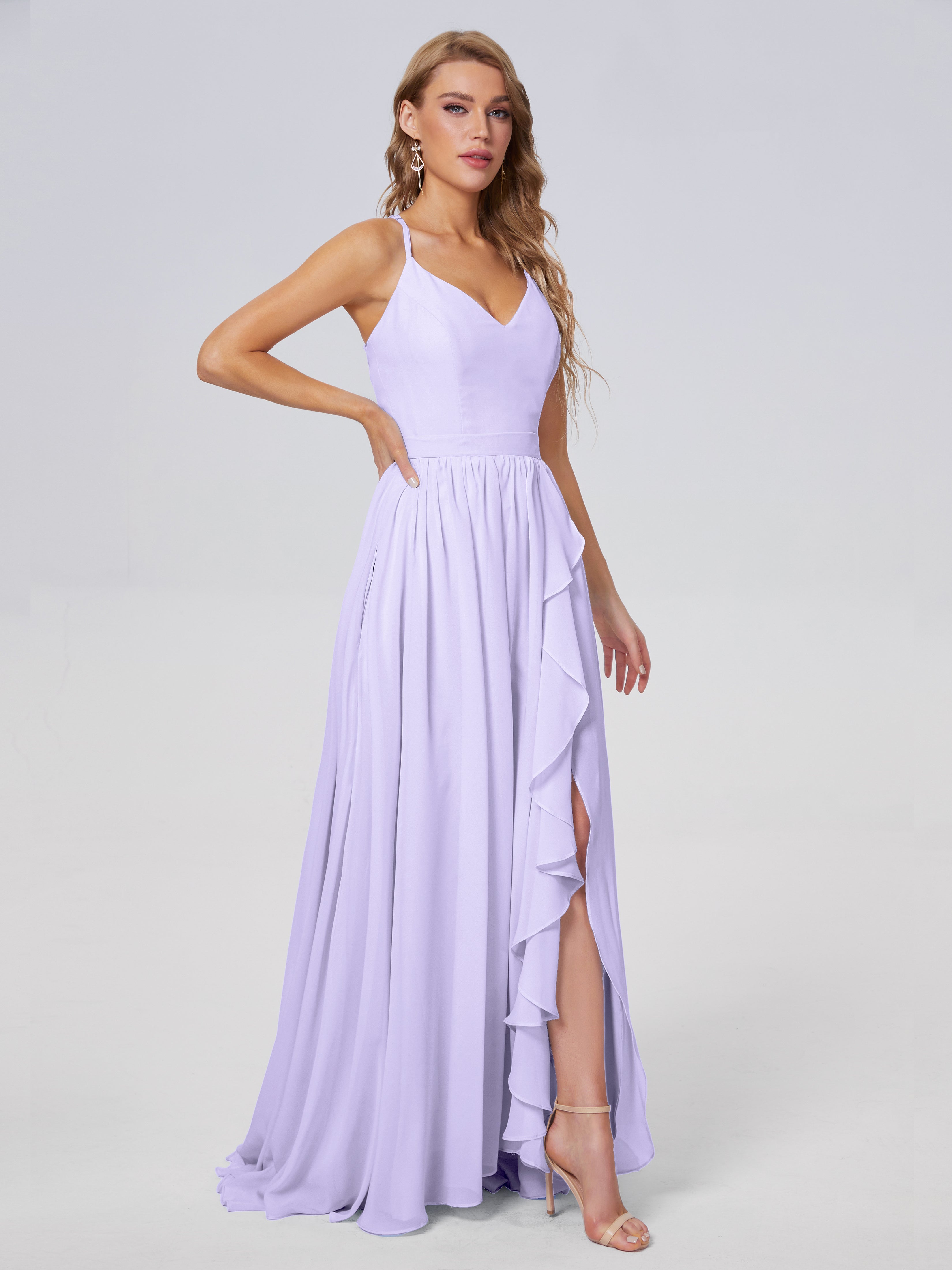 Demoiselle Robe Cocktail Robe Lilas Asymétrique Mousseline Robes Demoiselle D'Honneur