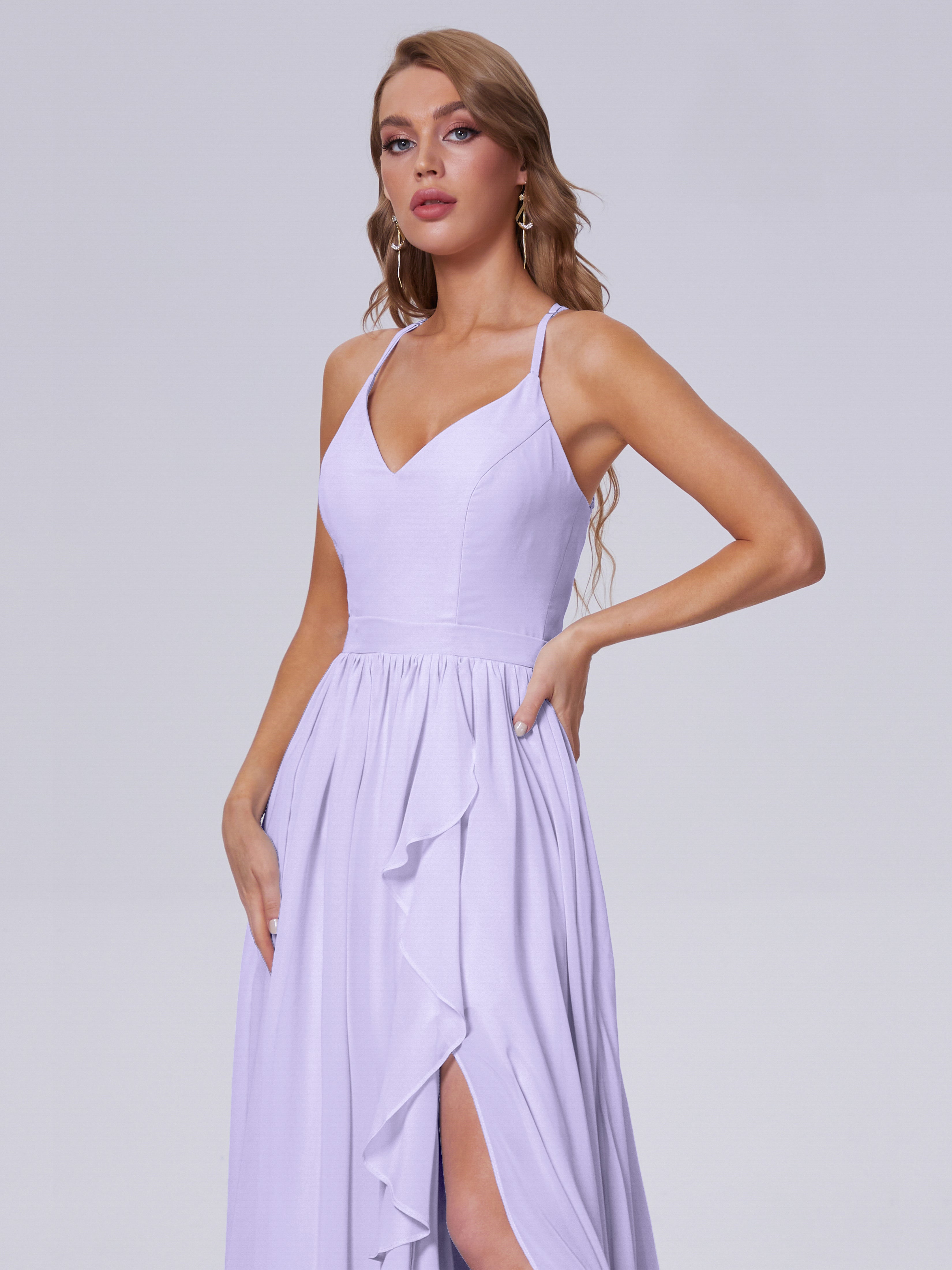 Demoiselle Robe Cocktail Robe Lilas Asymétrique Mousseline Robes Demoiselle D'Honneur