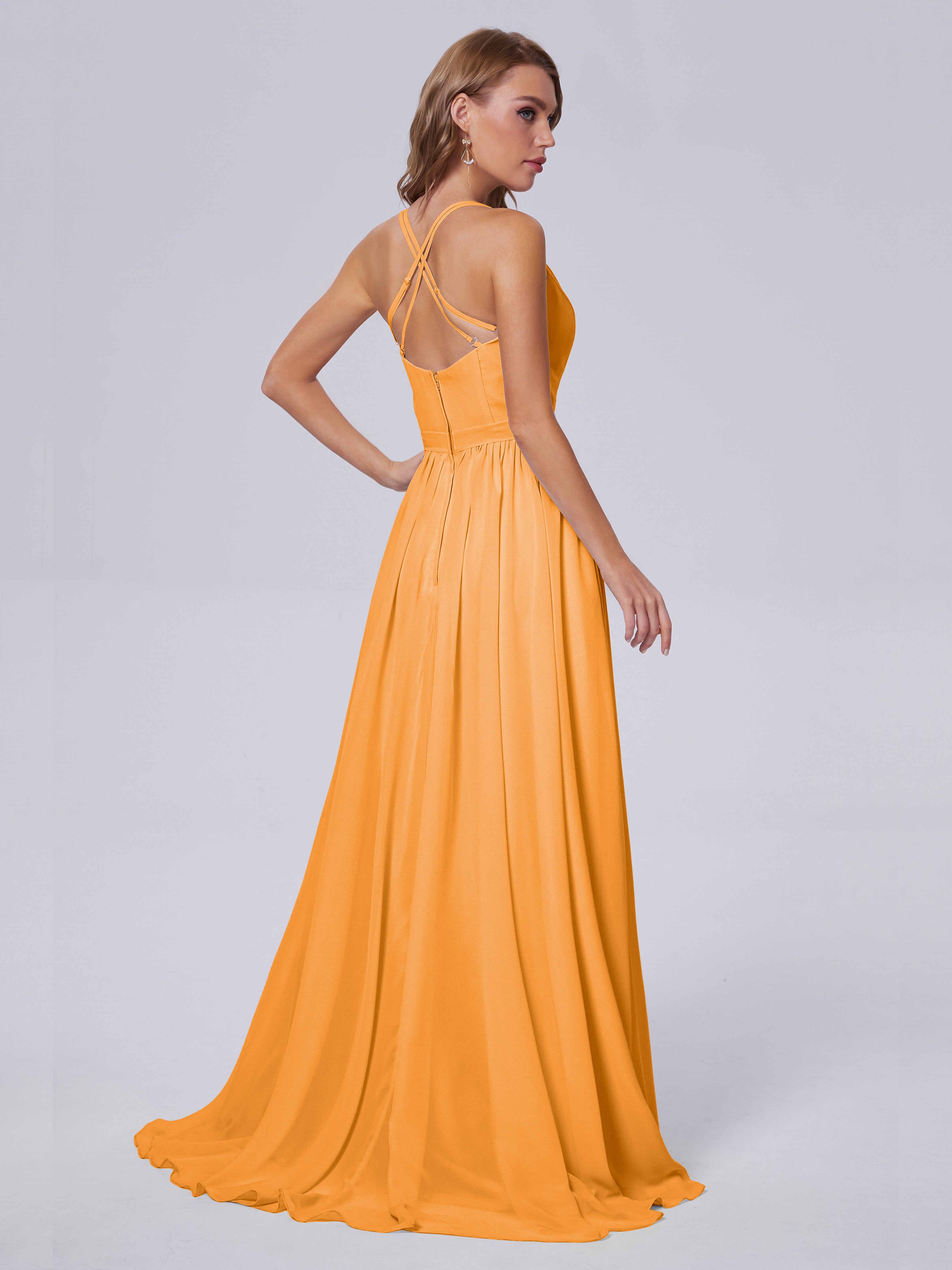 Robes De Demoiselle D'Honneur Mandarine Asymétrique Mousseline Robes Demoiselle D'Honneur