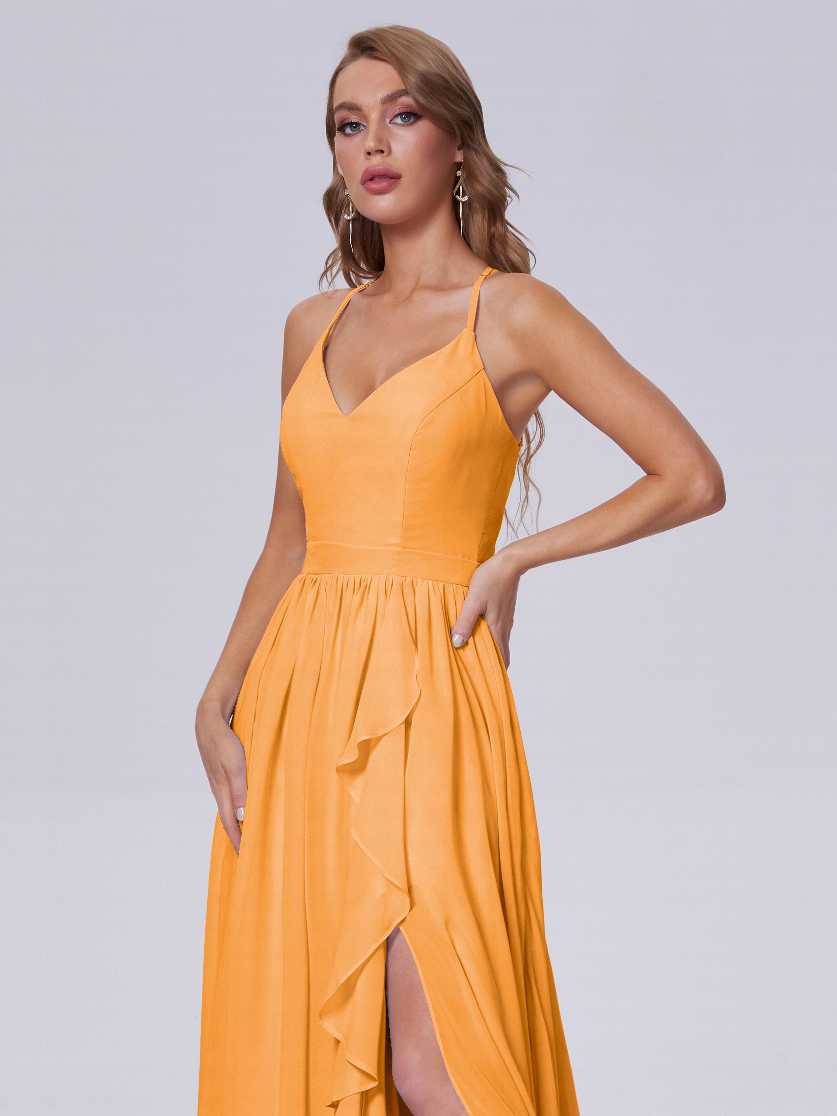 Robes De Demoiselle D'Honneur Mandarine Asymétrique Mousseline Robes Demoiselle D'Honneur