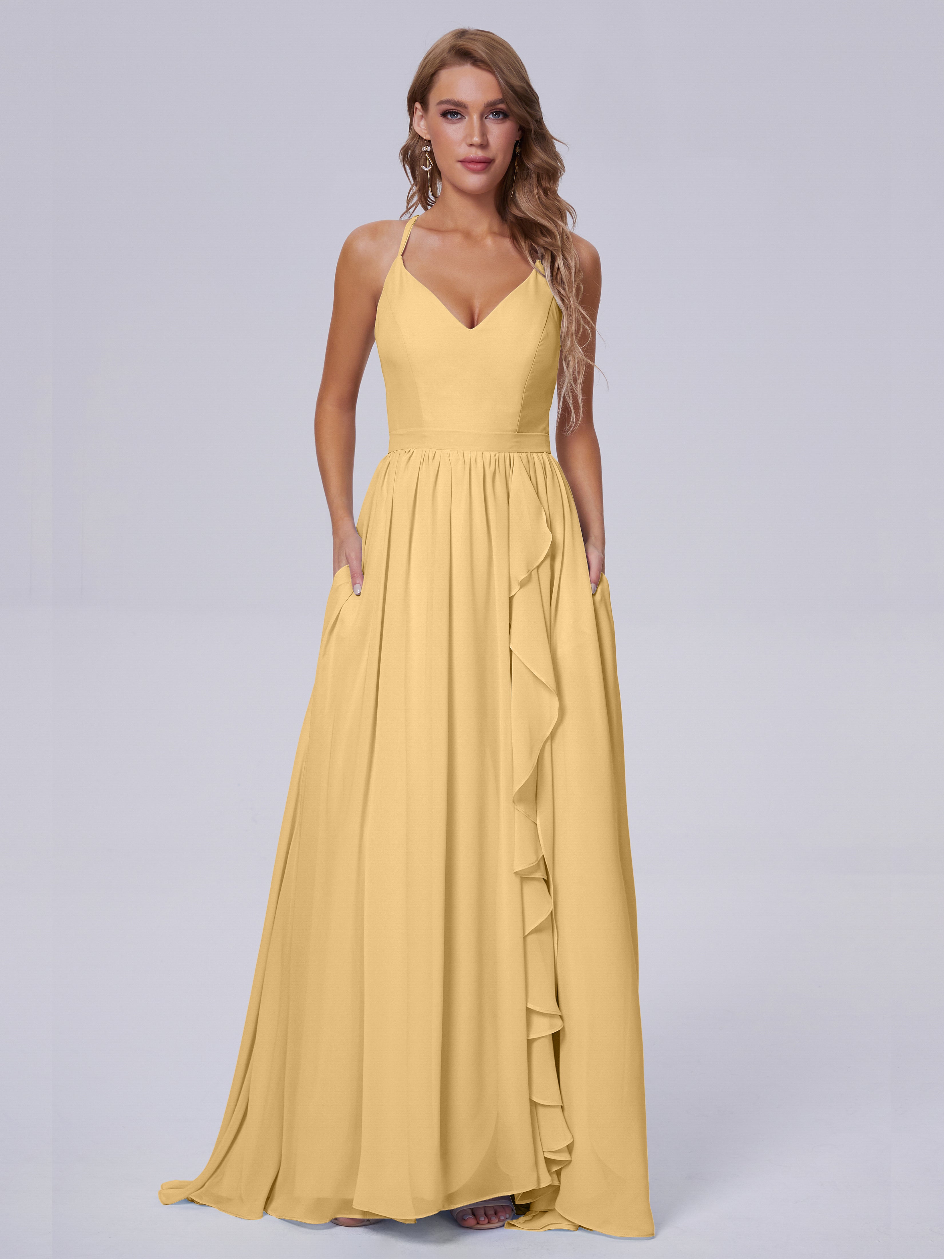 Demoiselle D Honneur Doré Asymétrique Mousseline Robes Demoiselle D'Honneur
