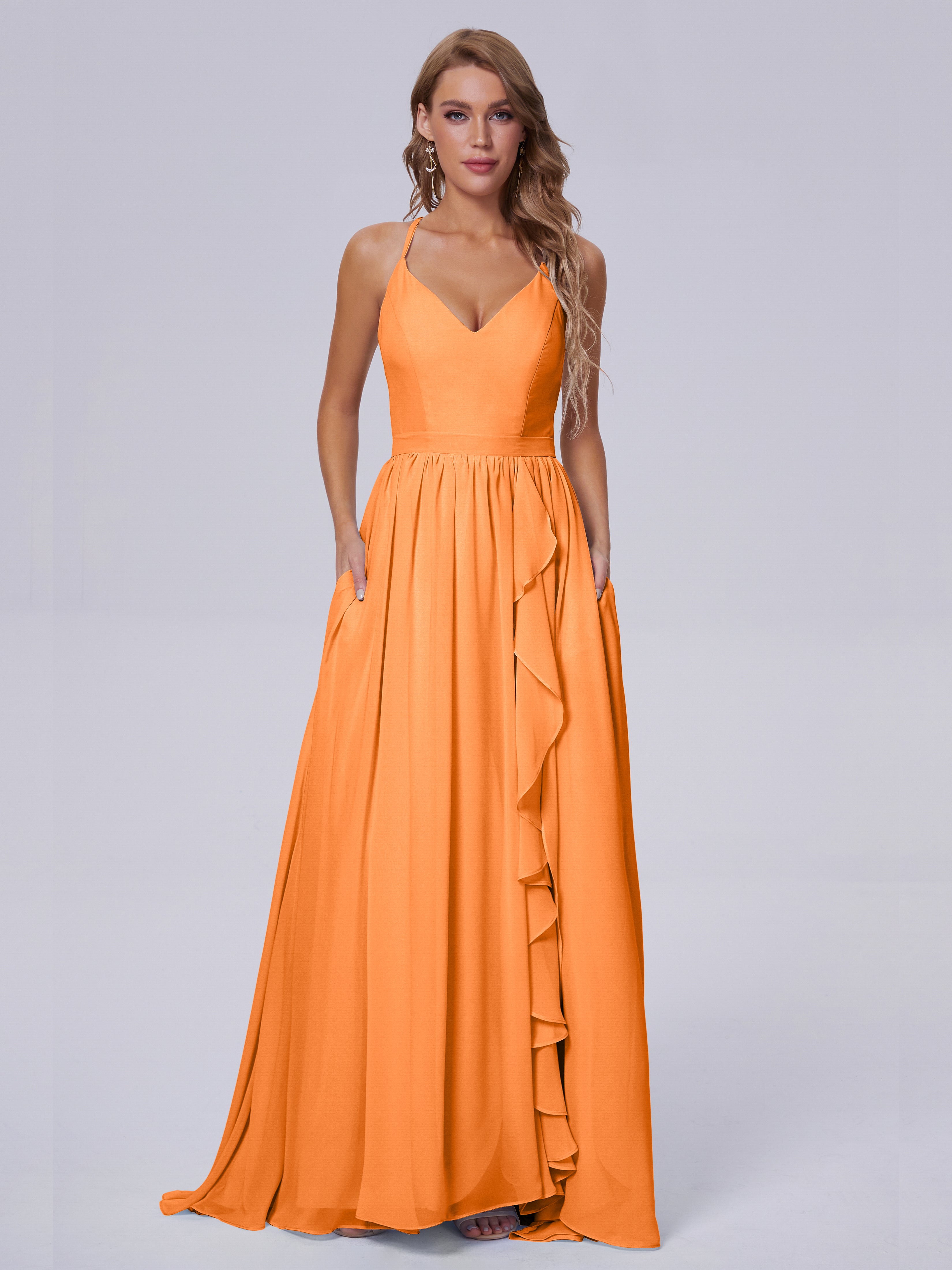 Robe Demoiselle D Honneur Orange Asymétrique Mousseline Robes Demoiselle D'Honneur
