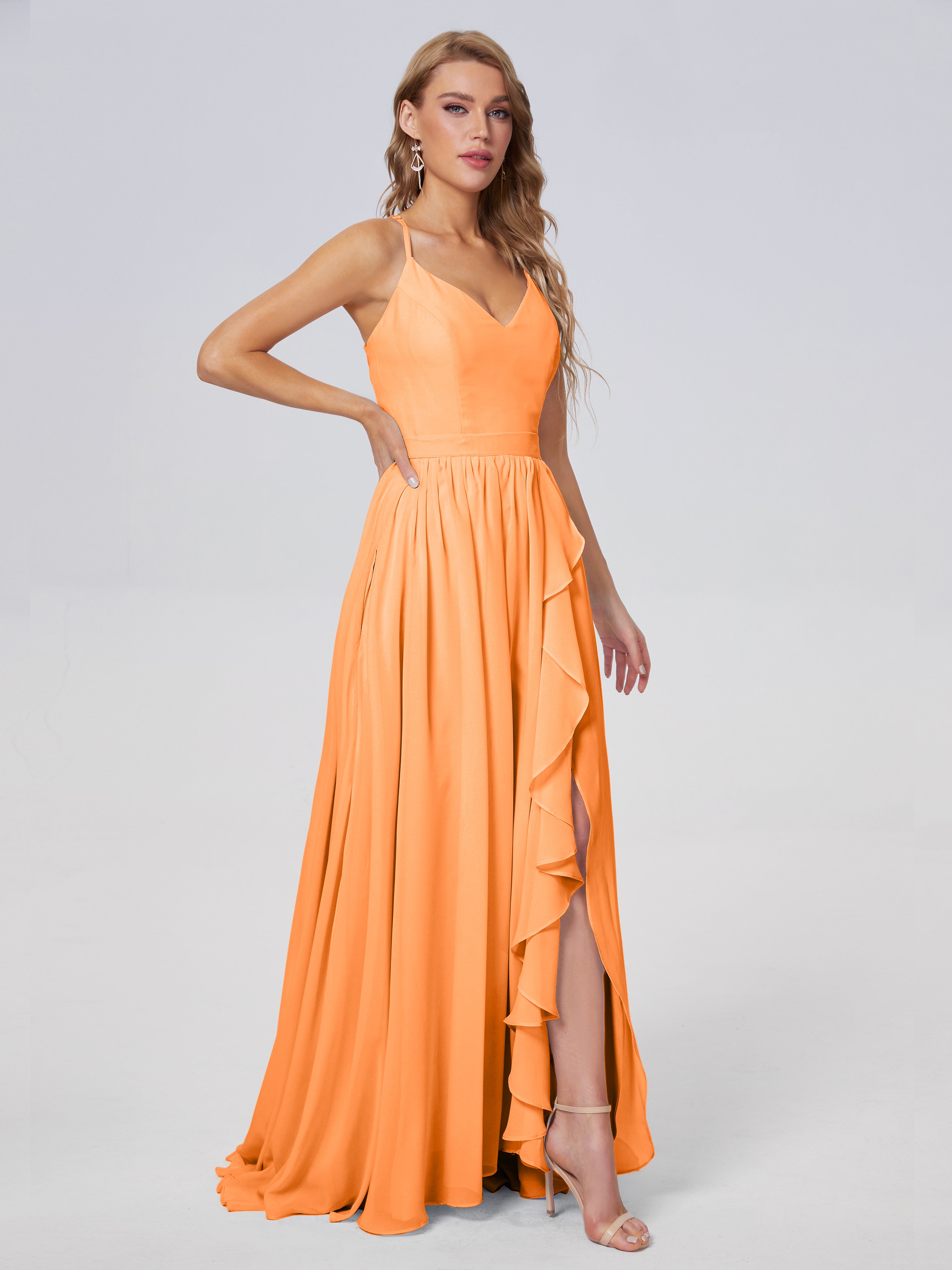 Robe Demoiselle D Honneur Orange Asymétrique Mousseline Robes Demoiselle D'Honneur