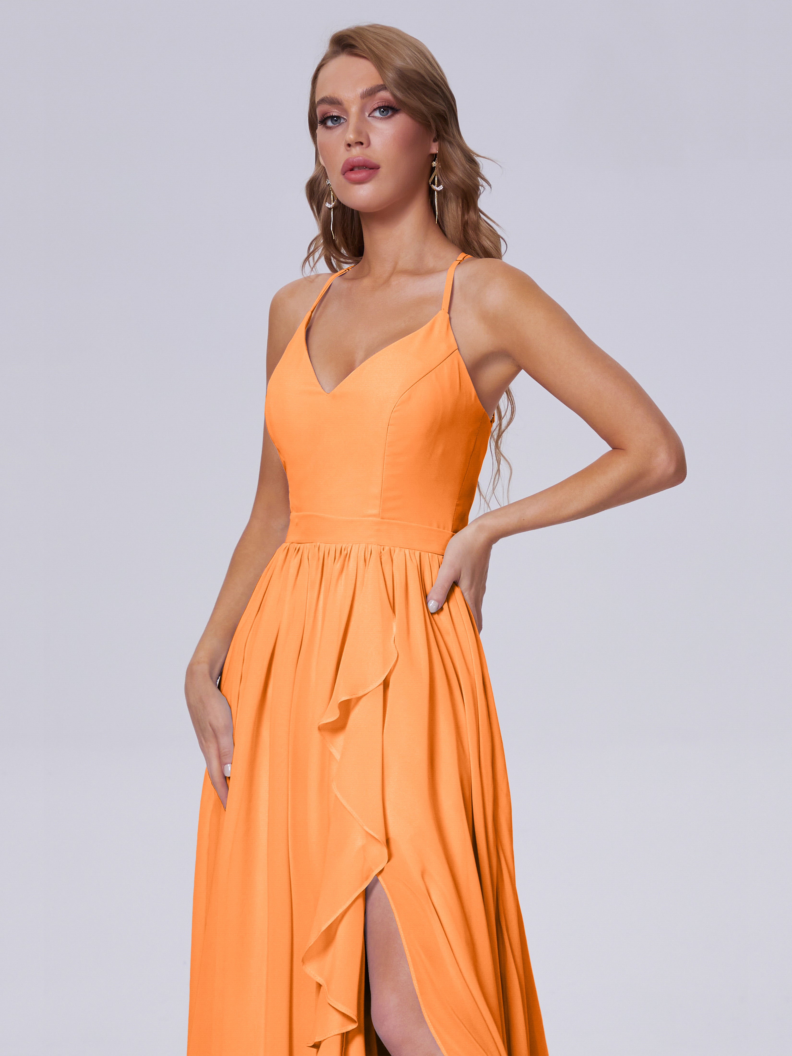 Robe Demoiselle D Honneur Orange Asymétrique Mousseline Robes Demoiselle D'Honneur