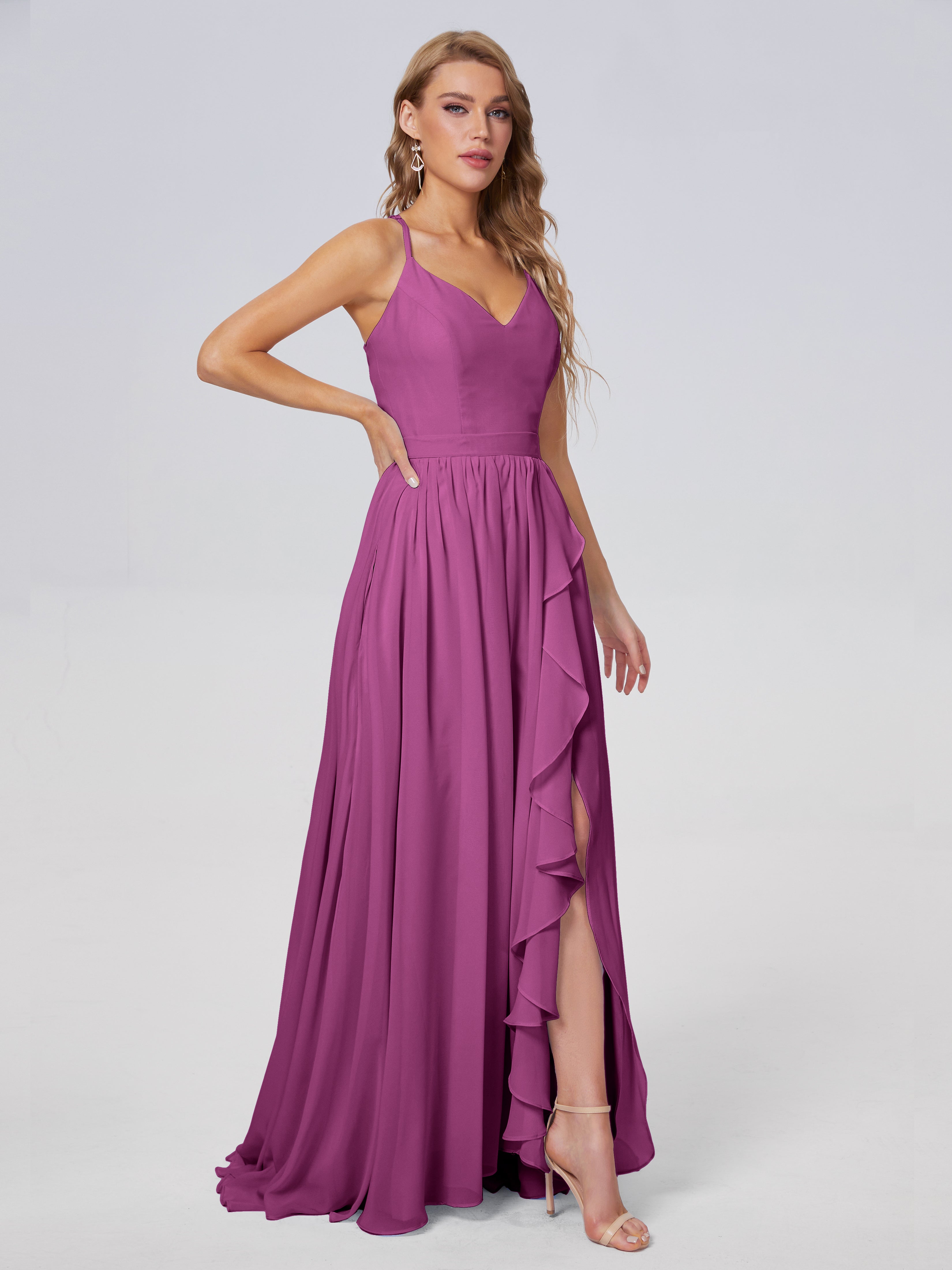 Robes De Demoiselle D'Honneur Orchidée Asymétrique Mousseline Robes Demoiselle D'Honneur