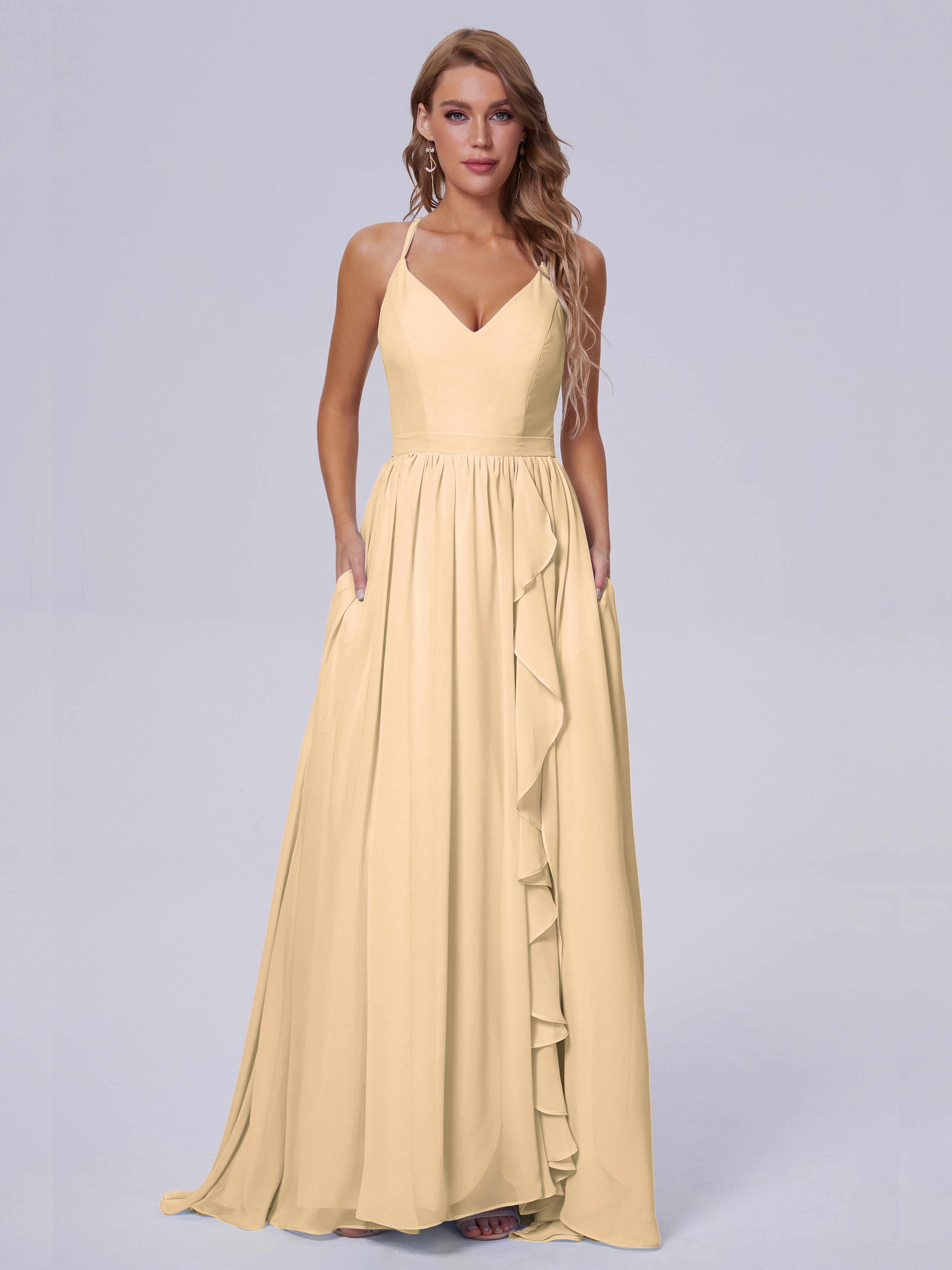 Robe Demoiselle D Honneur Rose Peche Asymétrique Mousseline Robes Demoiselle D'Honneur