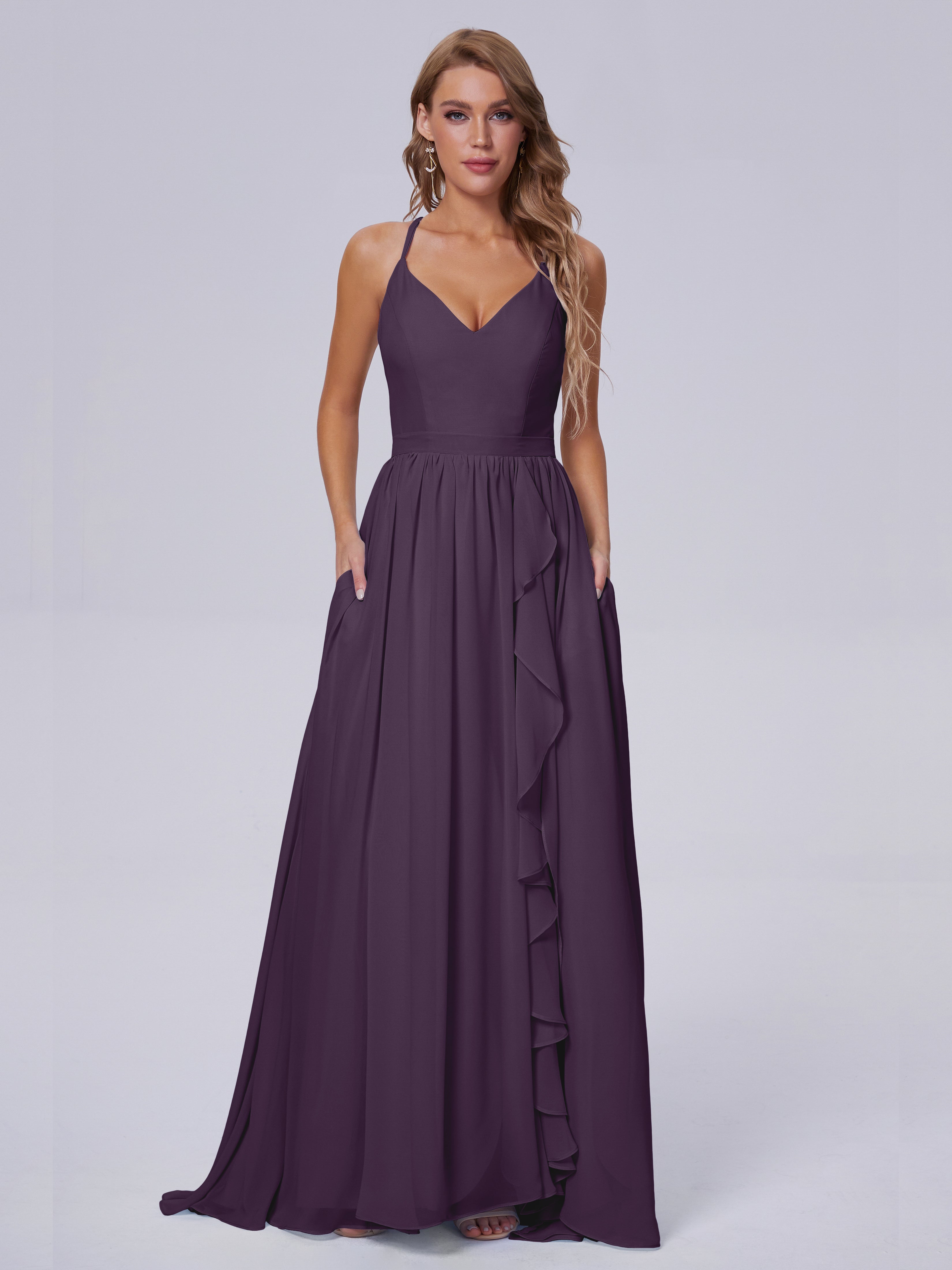 Robe De Demoiselle D'Honneur En Plum Asymétrique Mousseline Robes Demoiselle D'Honneur